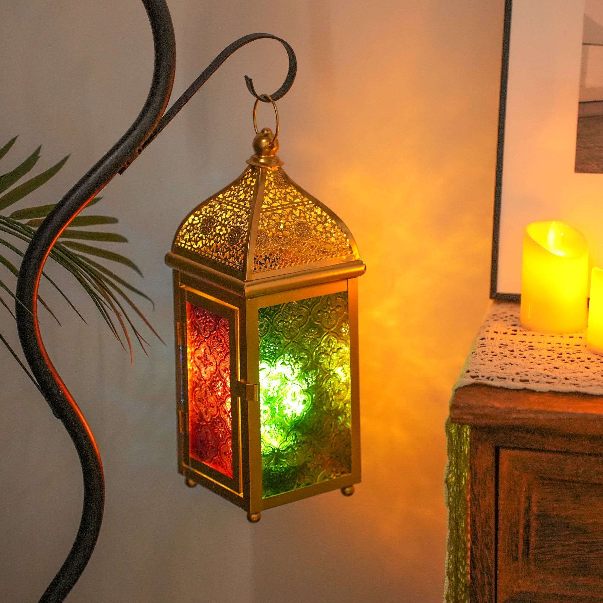 Set of 2  Moroccan Lanterns - 12" H, Battery Operated, Indoor/Outdoor Decor for Ramadan, Patio, Weddings & Events-4
