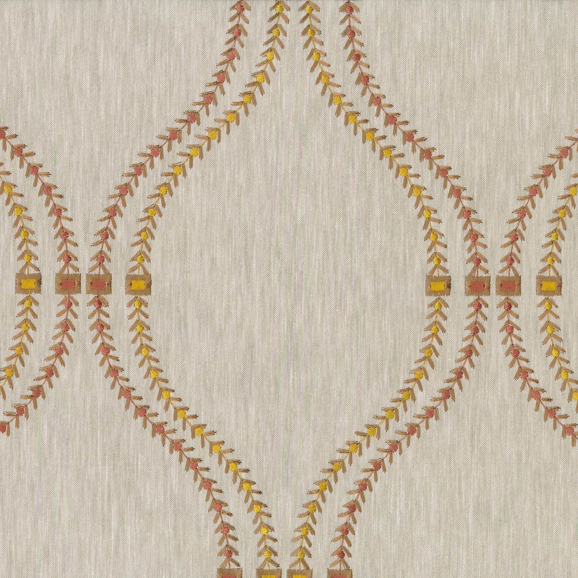 Tan Linen Sheer Curtains | Ogee Trellis Embroidery | Custom Sizes & Headings-2