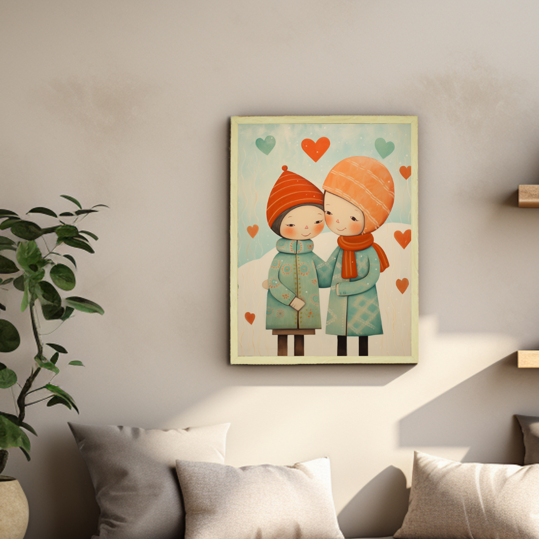 Winter Abstract: Artisan Wall Decor featuring Boy and Girl - Unique Home Ambiance Elegance and Charm-0