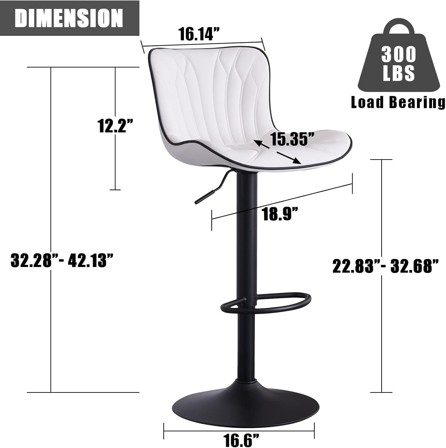 White Bar Stool Set Of 2 Counter Height Swivel With Back Faux Leather