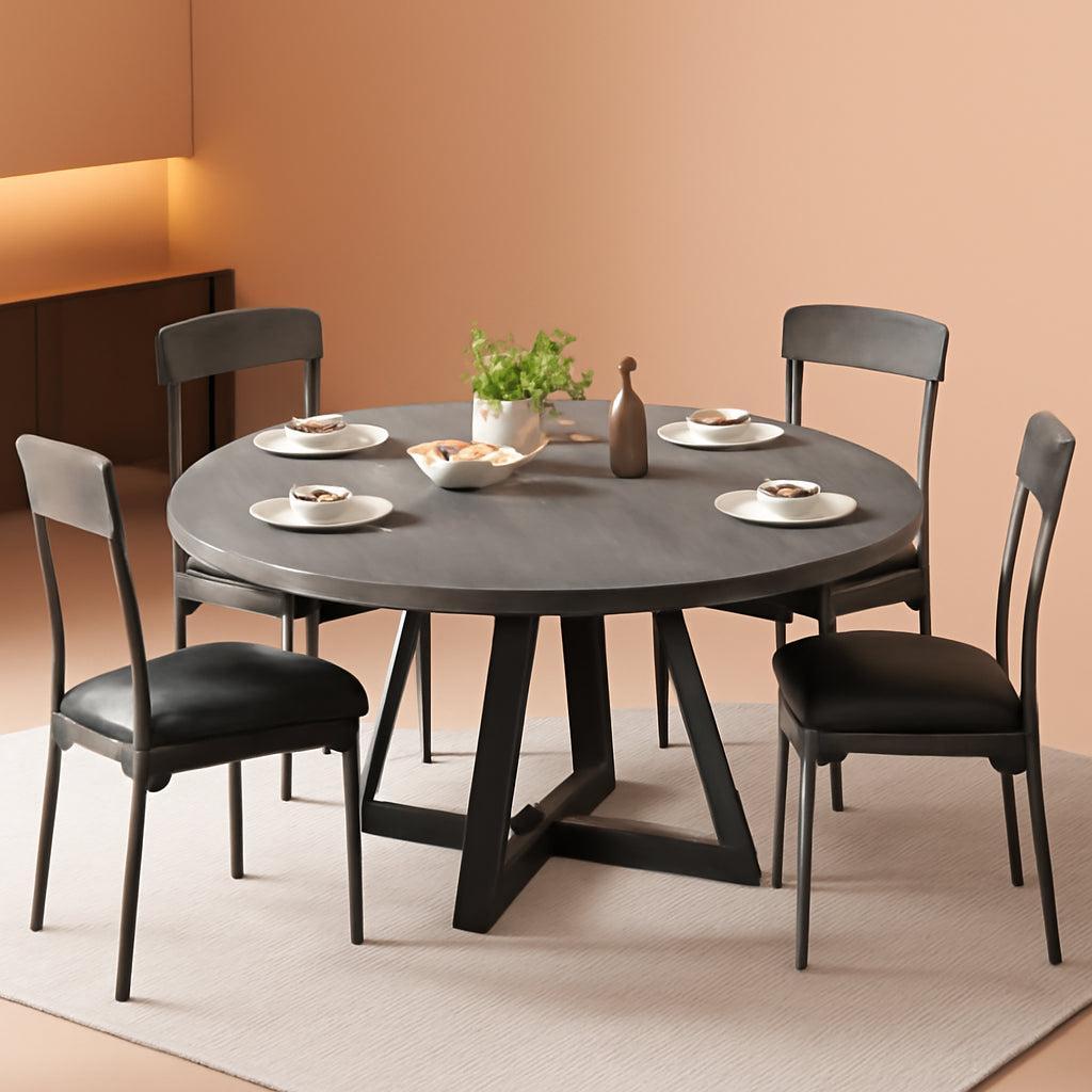 Round Grey 47 Inch Dining Table With Pedestal Metal Frame