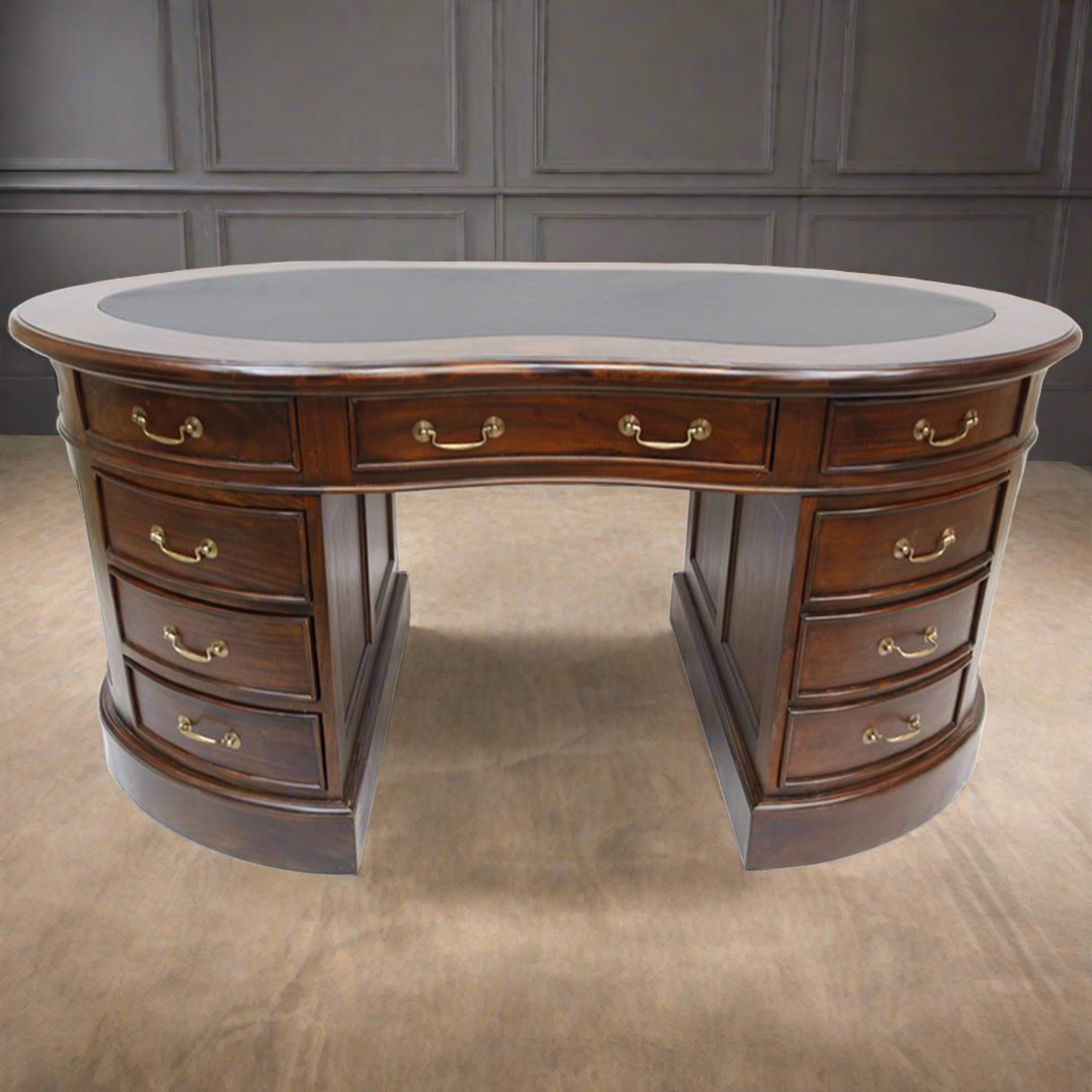 Legacy Mahogany Wood Leather Top Kidney Desk - Brown Walnut