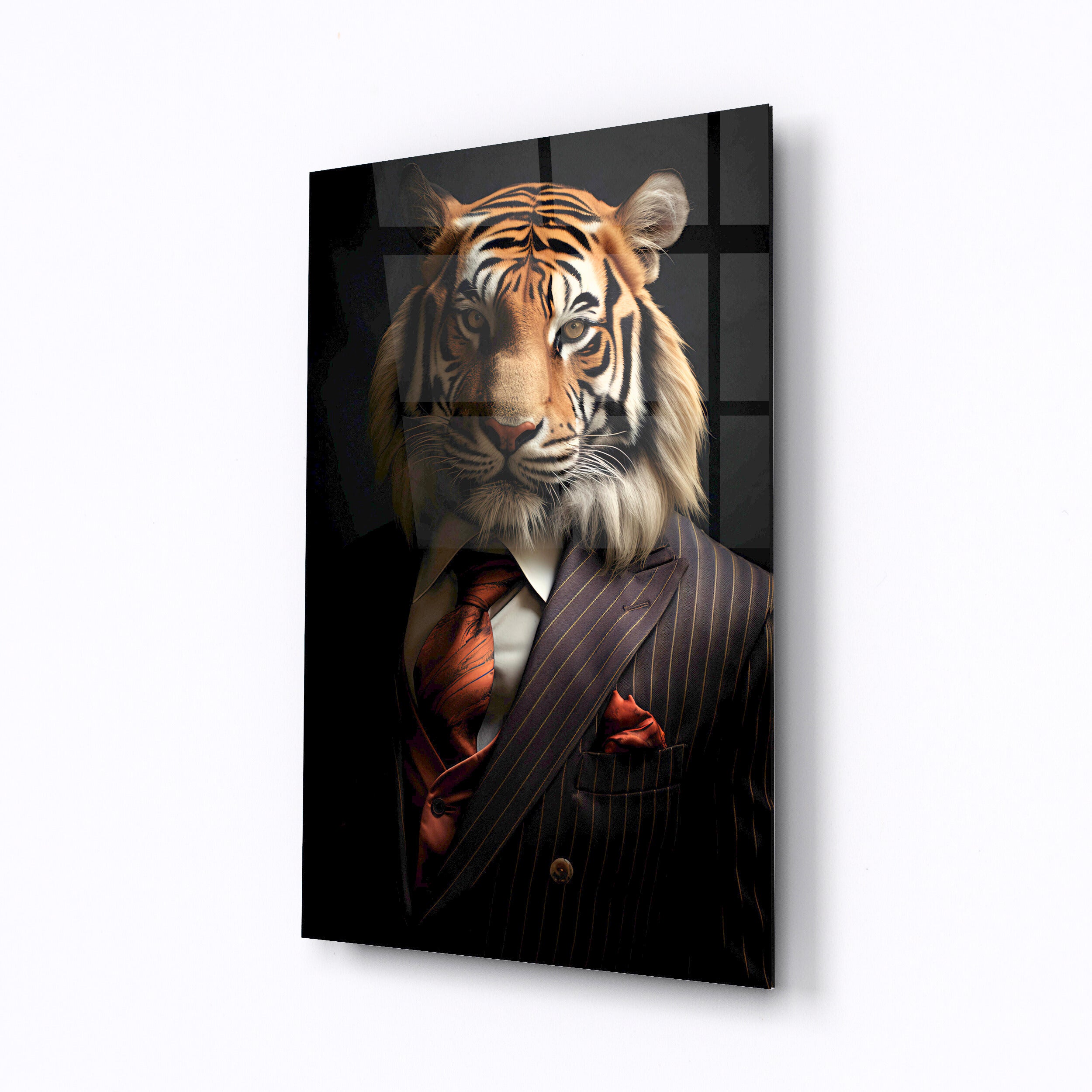 Tempered glass wall art Tiger in a suit-0