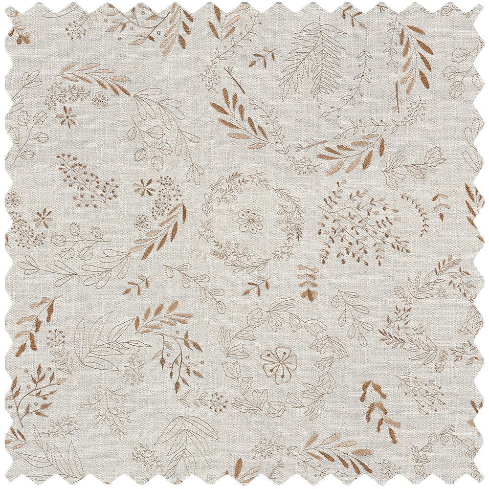 Peggy Subtle Leaf Linen Embroidered Curtains