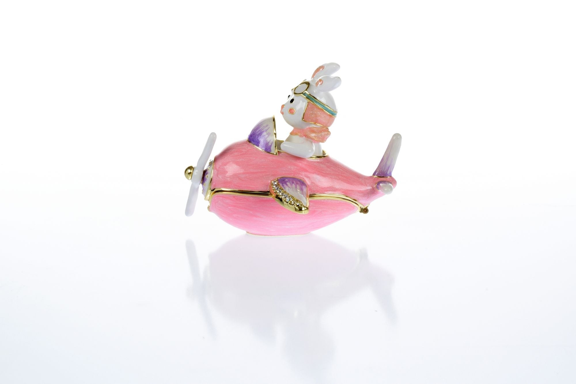 Bunny flying a pink plane trinket box-2