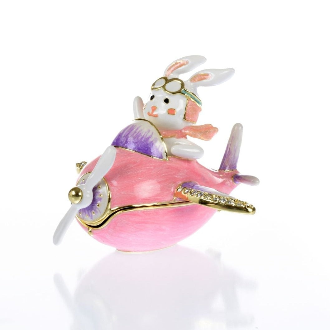 Bunny flying a pink plane trinket box-0