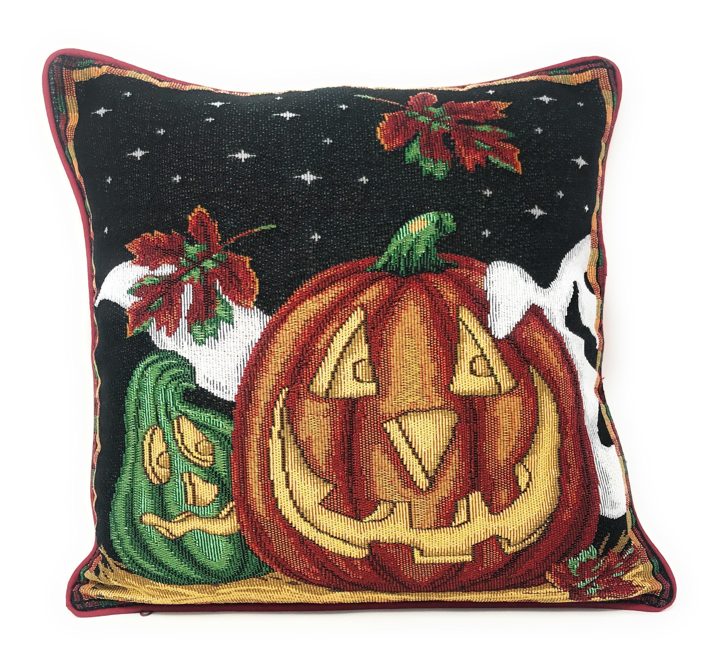 DaDa Bedding Set of 4 Pieces - Autumn Harvest Halloween & Christmas Ornaments Holiday Tapestry Throw Pillow Covers Bundle Pack - 16" x 16"