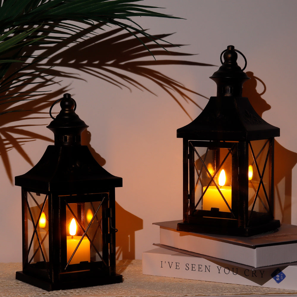 11'' High Metal Decorative Candle Lantern Hanging Candle Holder(Set of 2)-3