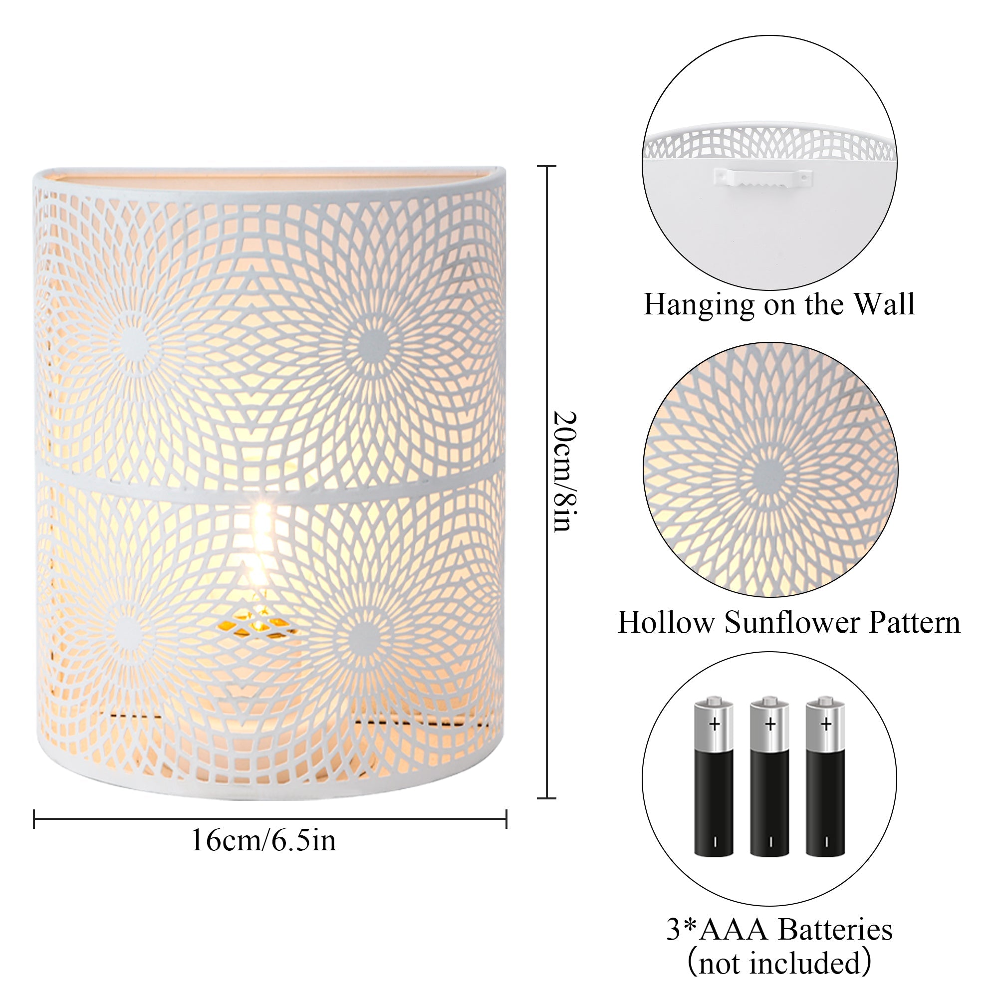 8''H Set of 2 Wall Sconce Lighting Metal Modern Wall Mount Lamp with 6-Hours Timer(Sunflower)-4