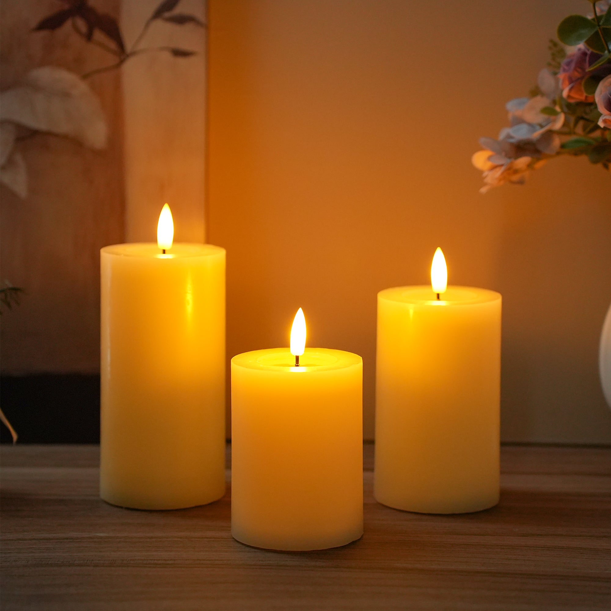 JHY DESIGN Flickering Flameless Candles Battery Operated with 10-Key Remote & 2/4/6/8-Hour Timer, Real Wax Pillar Grease Effect LED Candles Set for Chrismas/Home Decorations(Ivory)-0