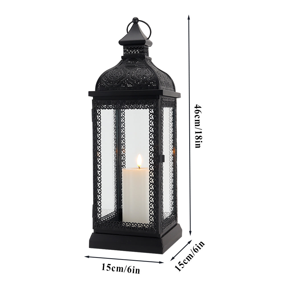 19'' High Rustic Style Metal Candle Lantern (Black)-3
