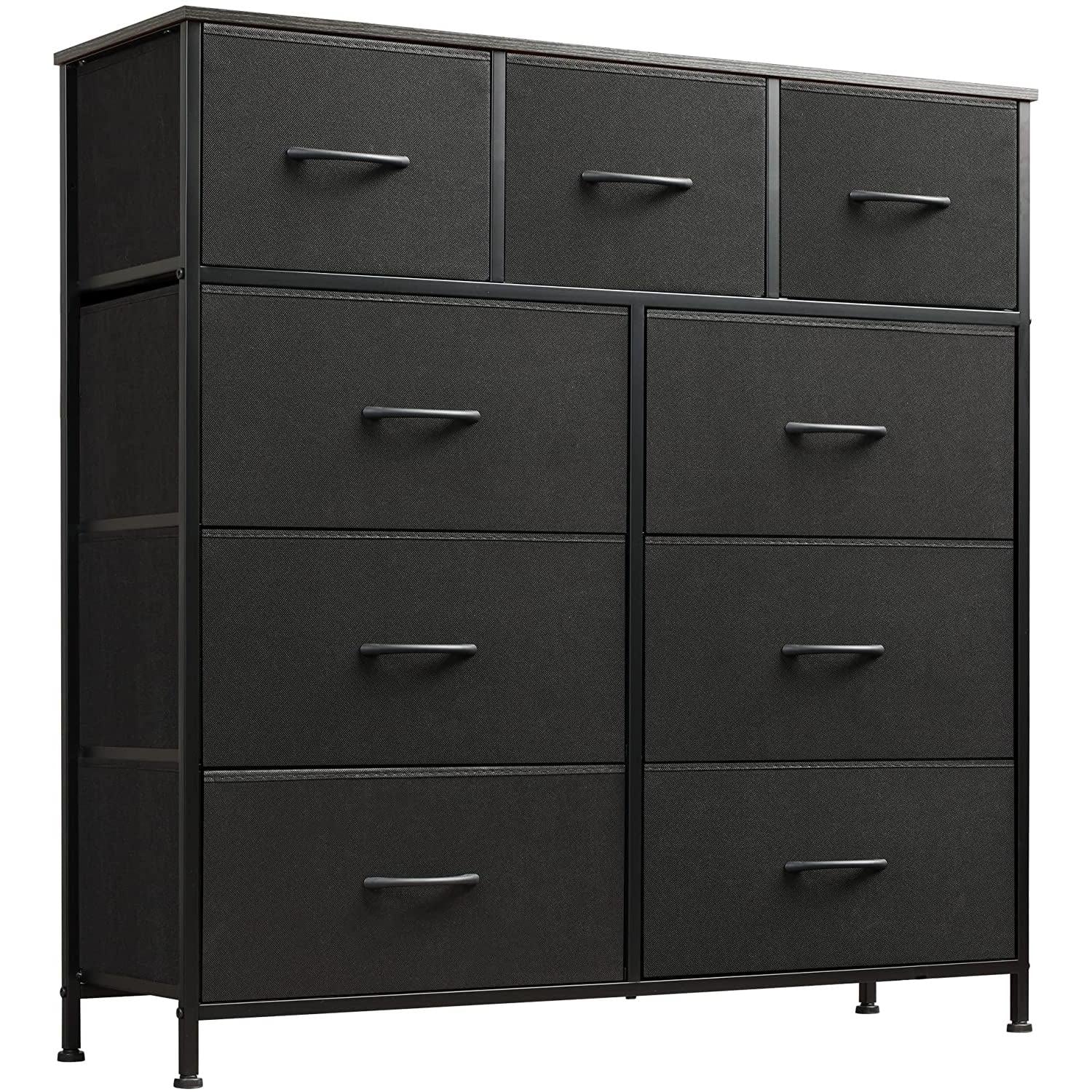 Fabric Storage Tower 9 Drawer Unit Charcoal Black Bedroom