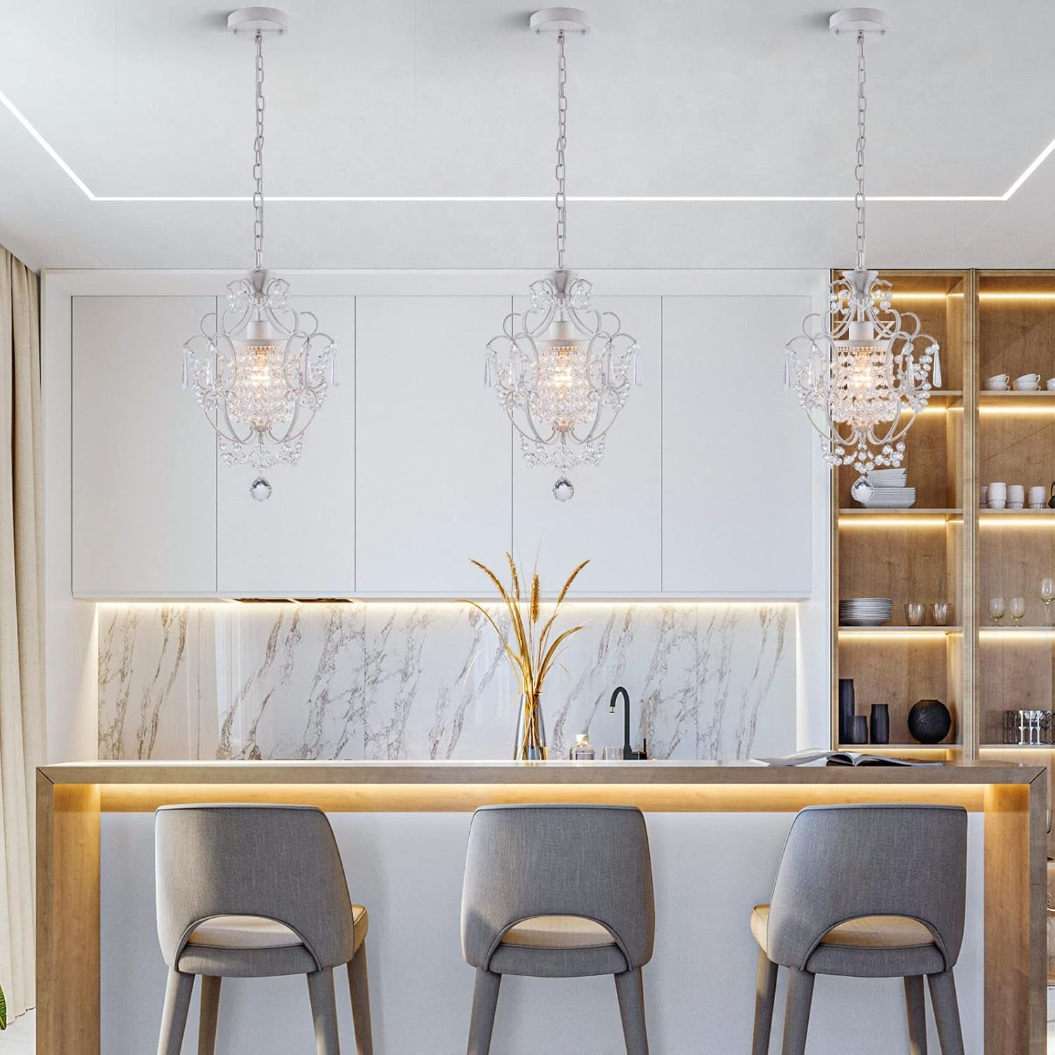 White Mini Crystal Chandelier Ceiling Light 1 Light Fixture-3