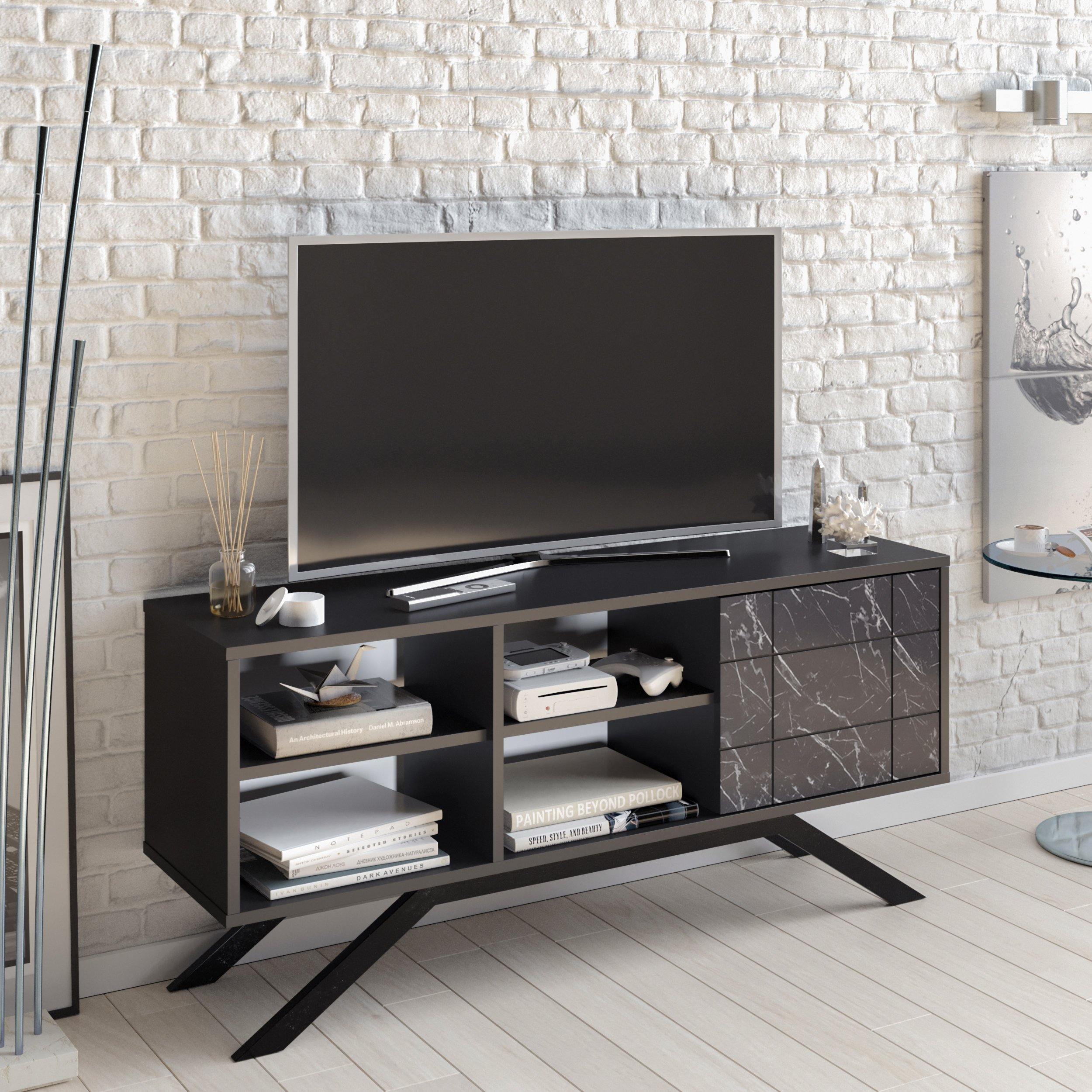 North 51" TV Stand and Media Console with A Cabinet and Shelves