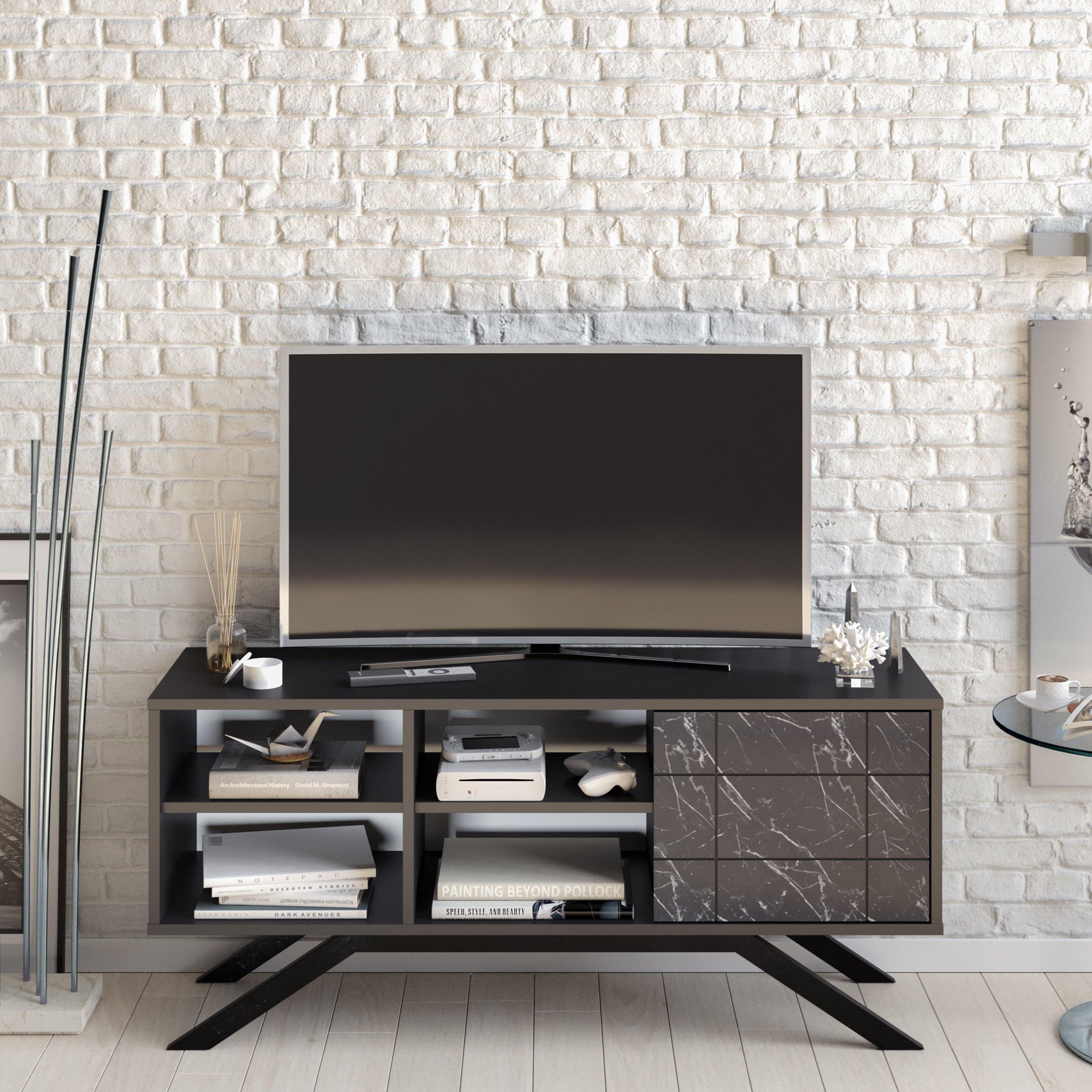 North 51" TV Stand and Media Console with A Cabinet and Shelves