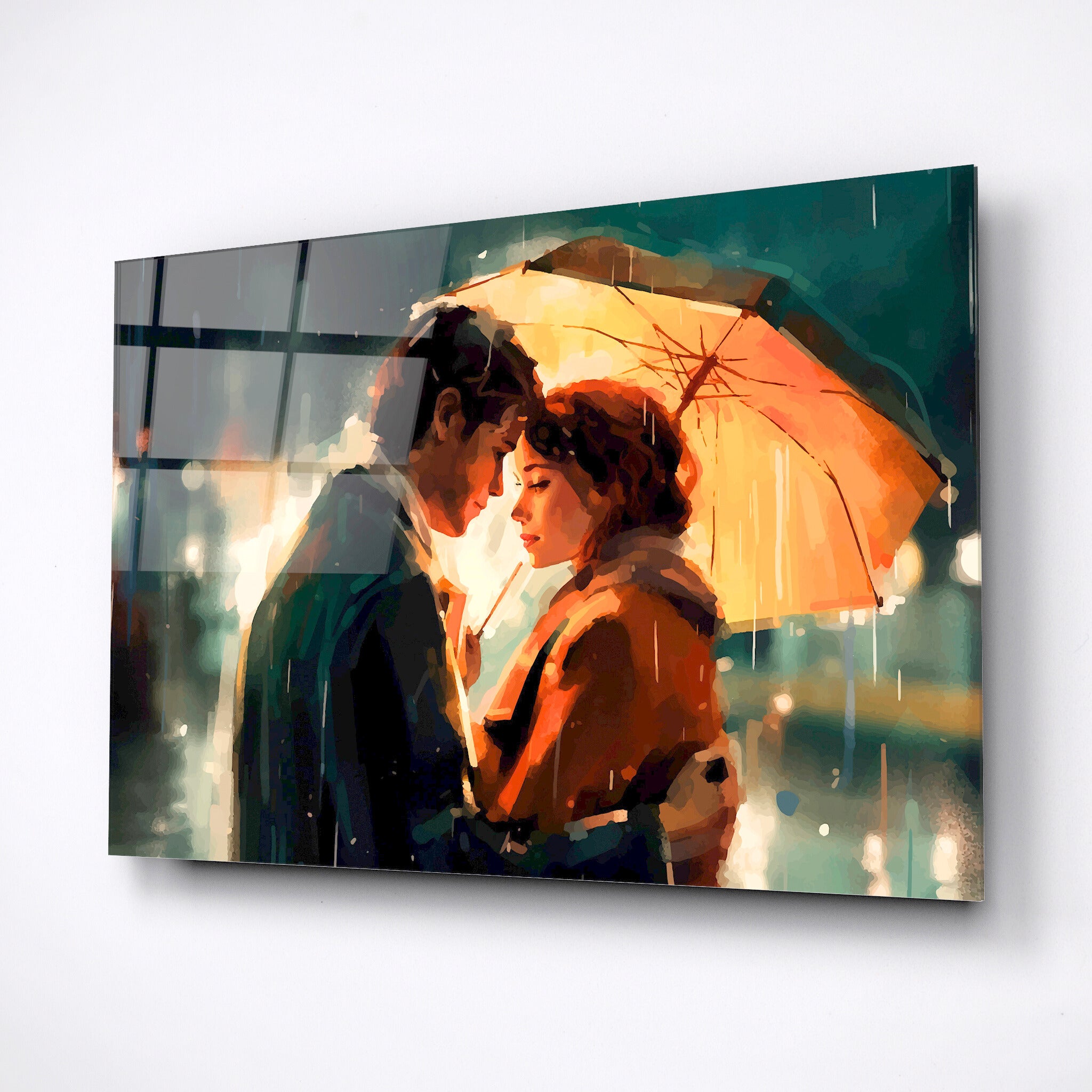 A couple in the night under an umbrella