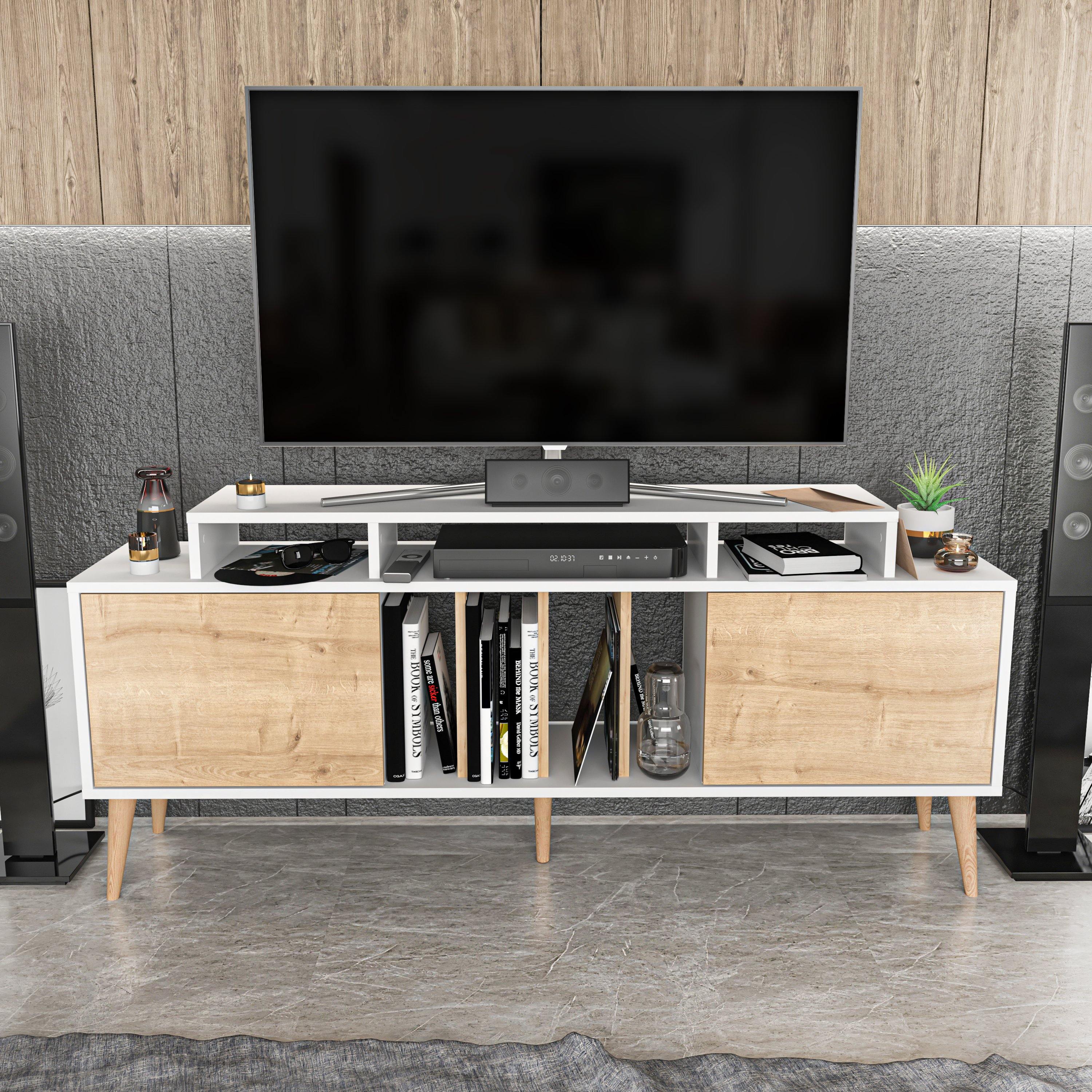Char 63" TV Stand and Media Console with Cabinets and Shelves for TVs up to 72"