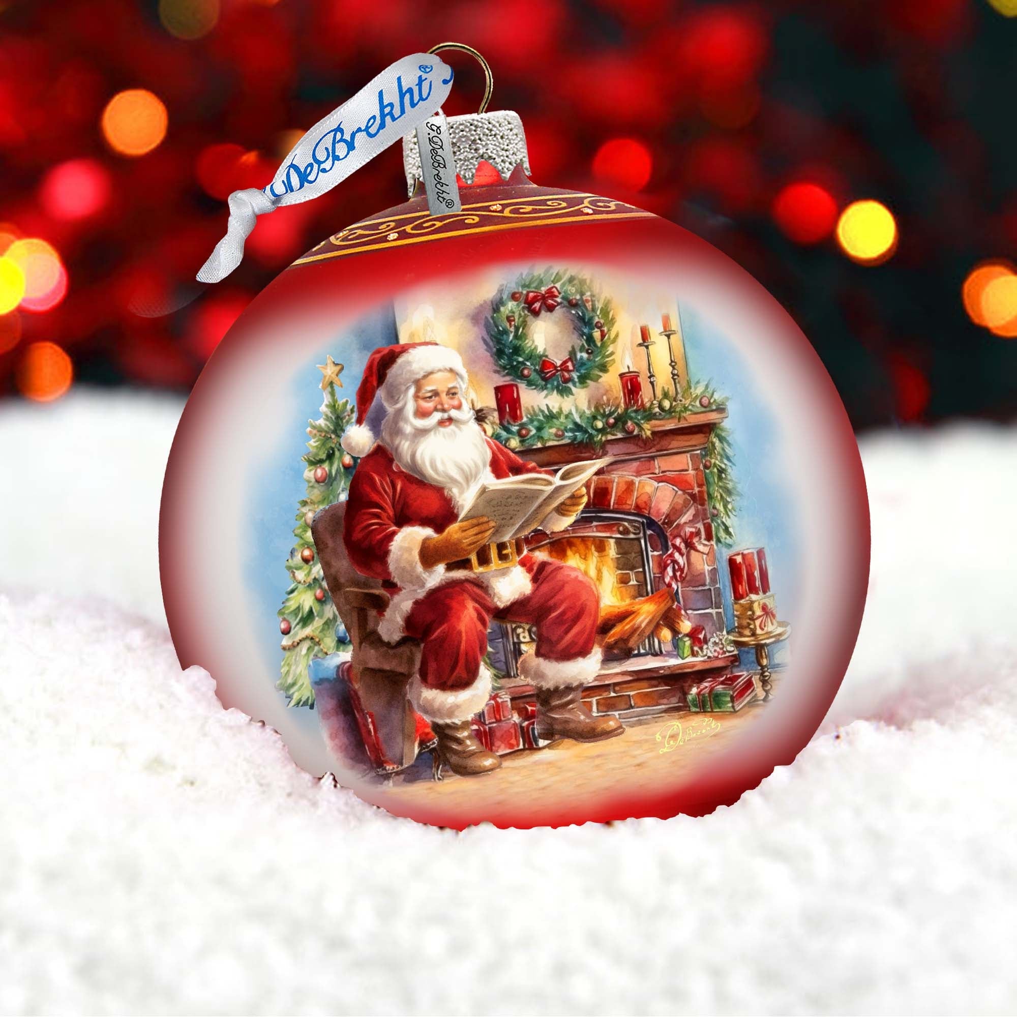 Santa’s Cozy Audit Lg Glass Ornament by G.Debrekht | Christmas Santa Snowman Décor - 73957-2