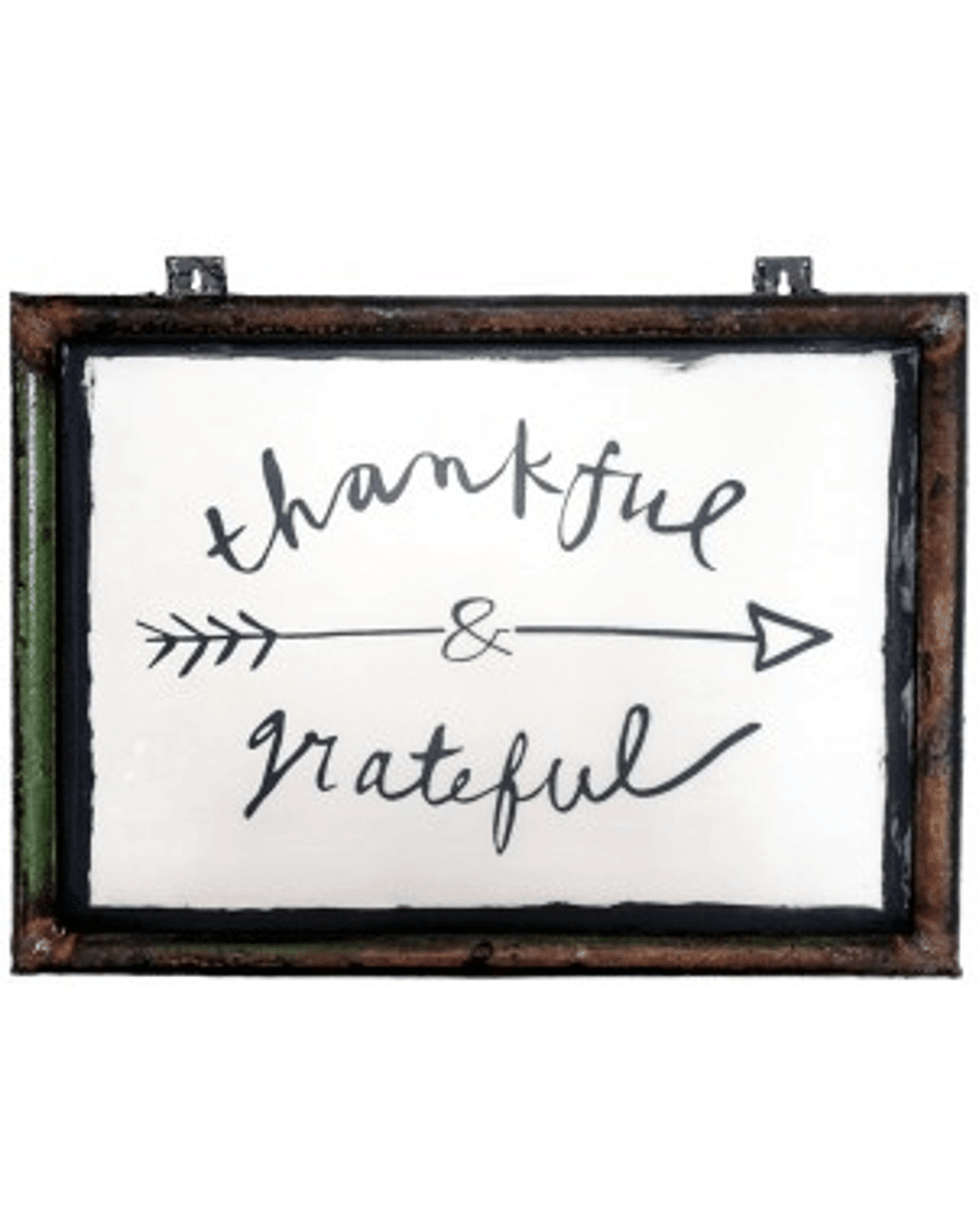 Vintage-Inspired Thankful Grateful Screen Print Art With Distressed Iron Frame - PRHOMZ