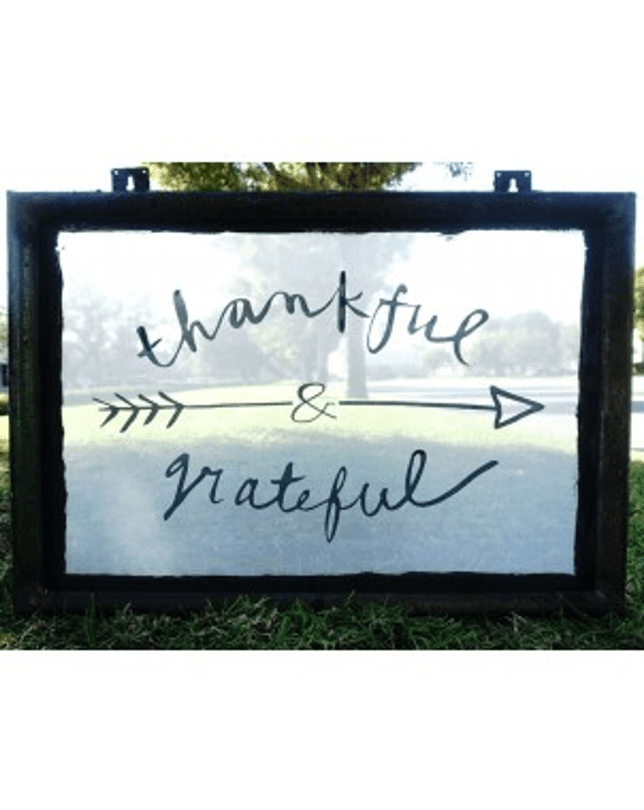 Vintage-Inspired Thankful Grateful Screen Print Art With Distressed Iron Frame - PRHOMZ