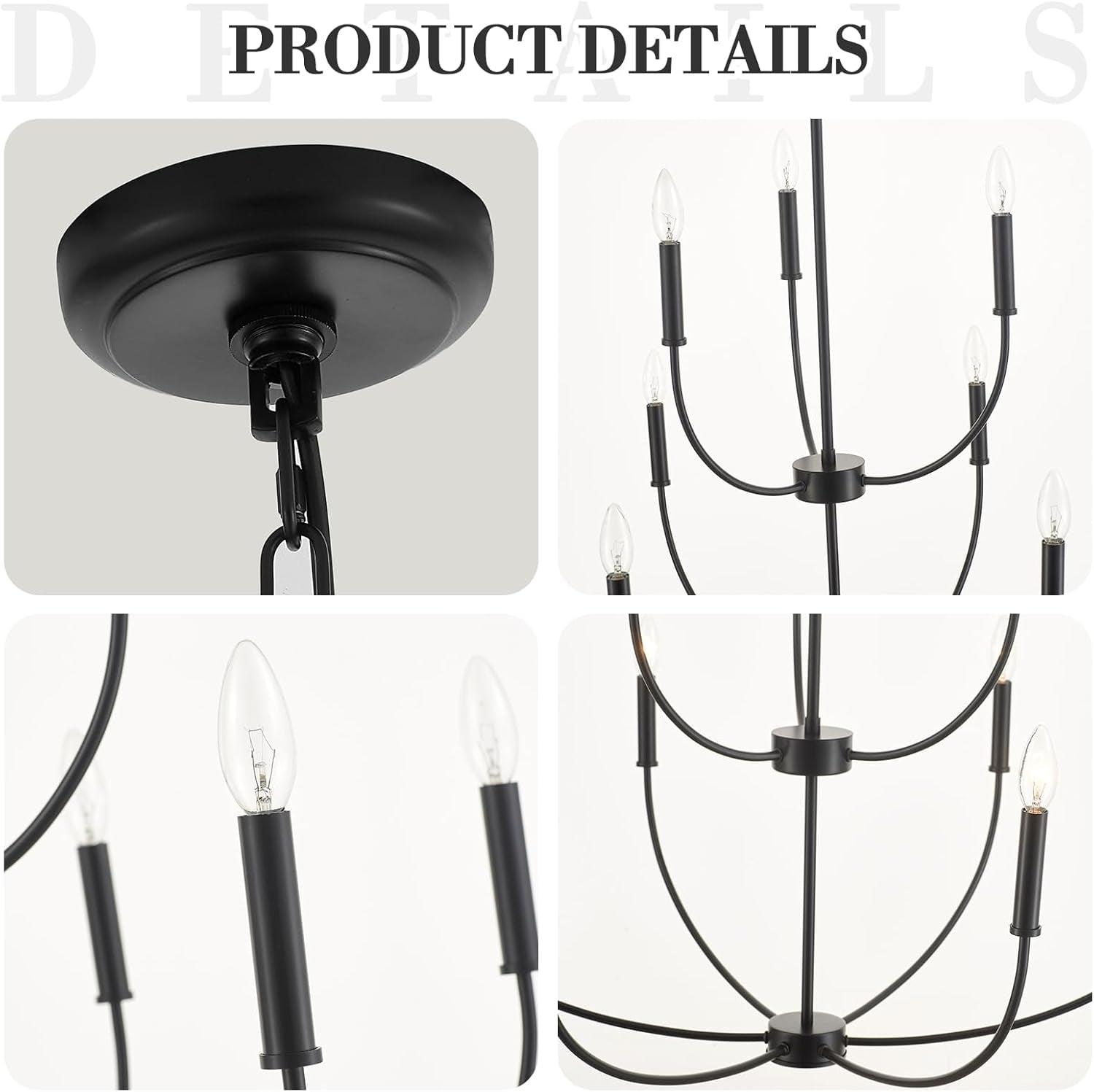 Nine Light Black Chandelier Entryway Modern Farmhouse-4
