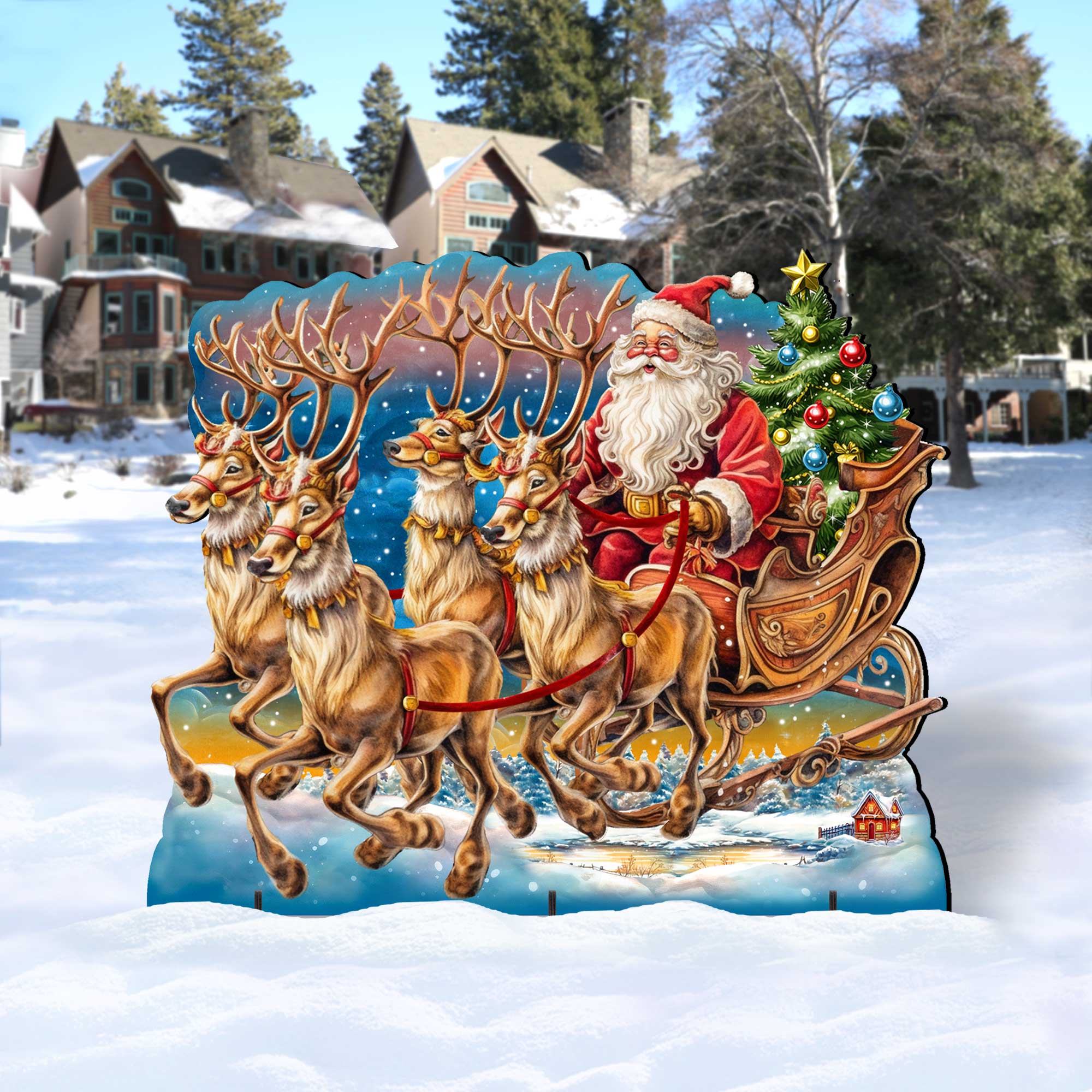 Santa in Sleigh Outdoor Decor by G. Debrekht | Christmas Santa Snowman Décor - 8611037F-1