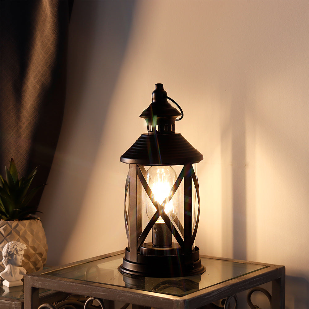 Battery Powered Metal Lamp 10'' TallHanging Lamps with Metal Hook (Black)-3