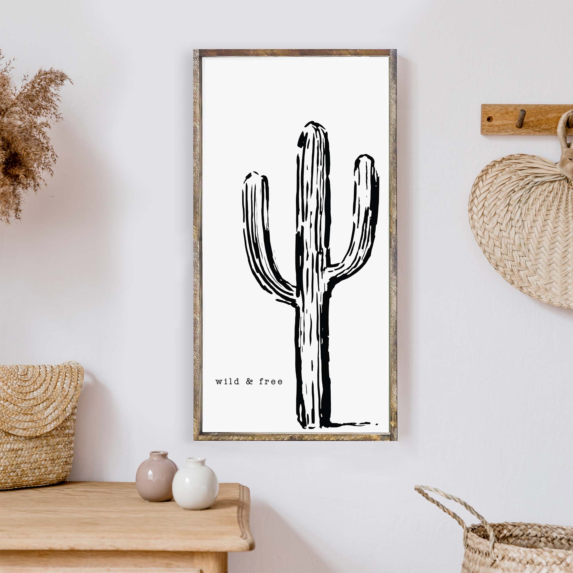 Cactus Wild & Free Wood Sign-1