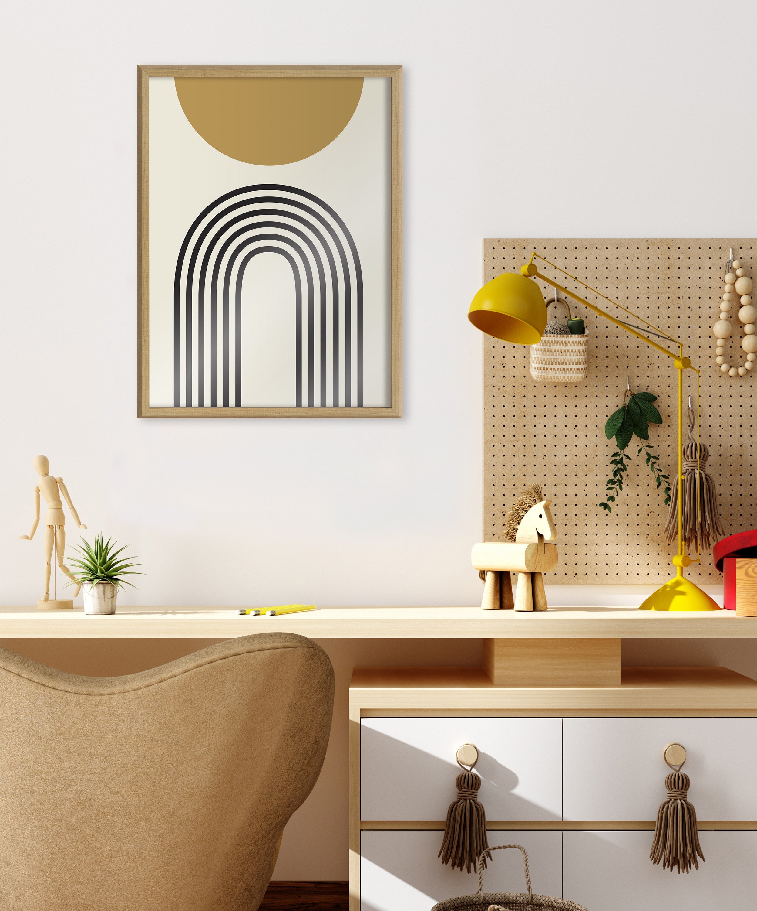 Blake Retro Mountain Sunrise Framed Printed Glass by The Creative Bunch Studio