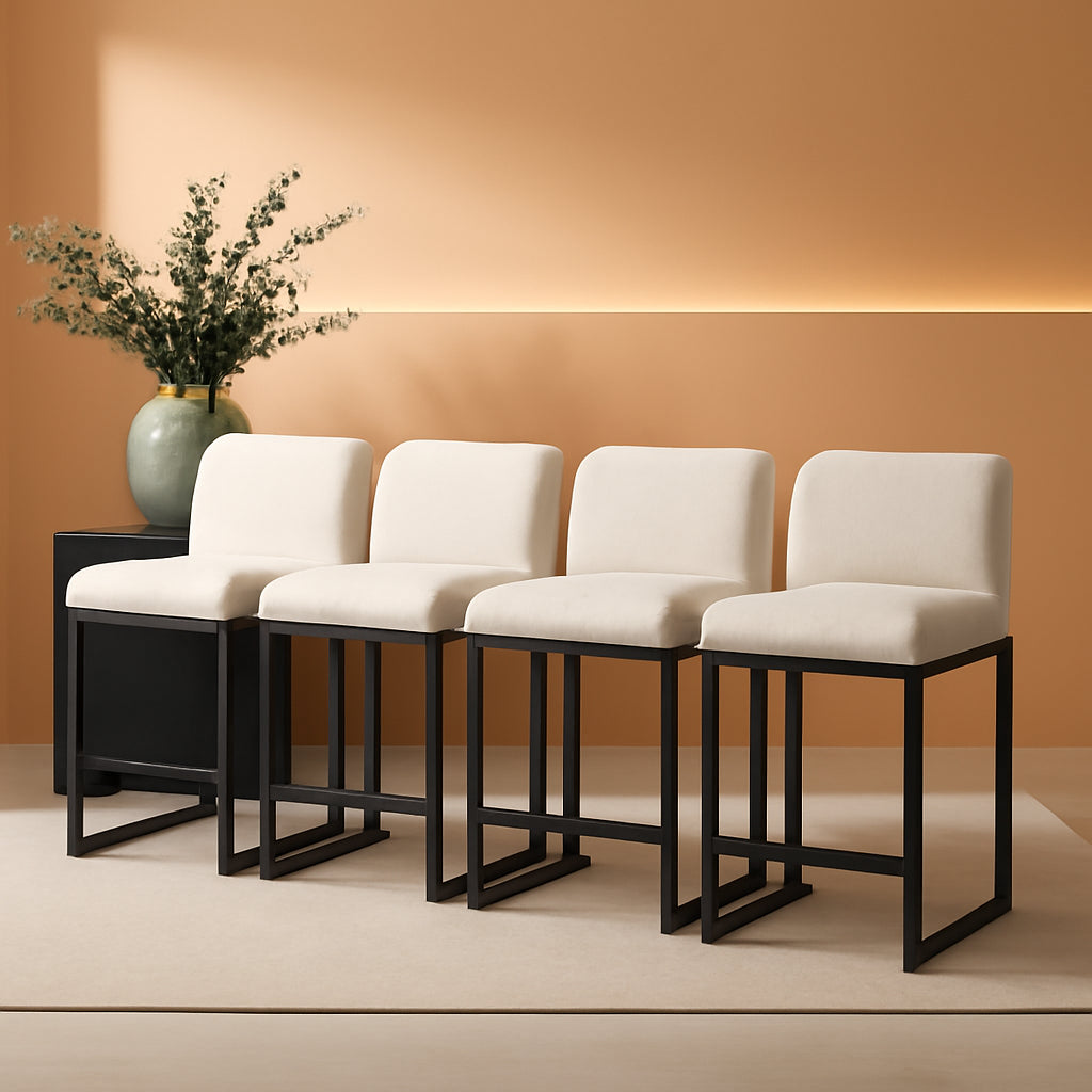 Set Of 4 Counter Height Bar Stools PU Leather With Back