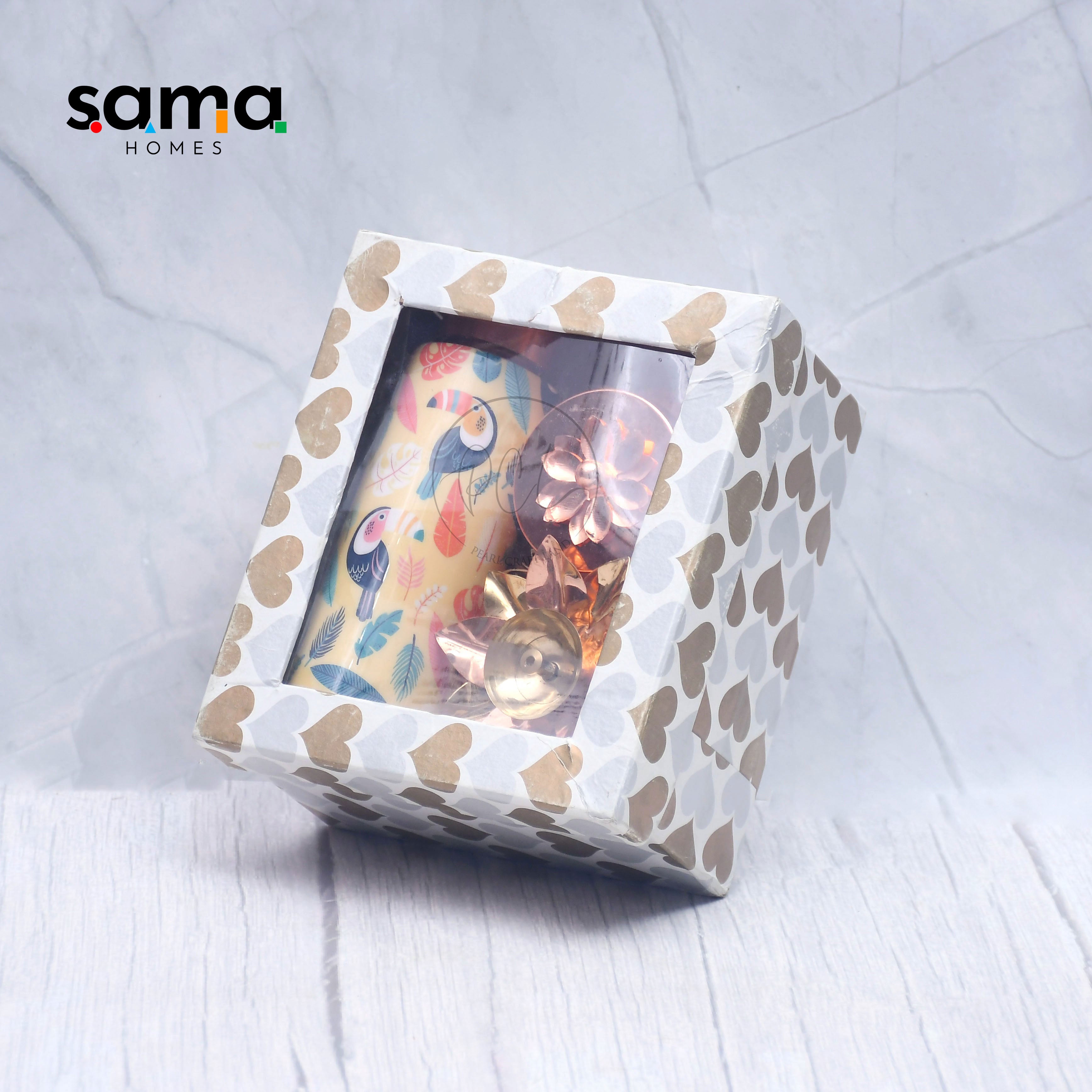 Pure Copper Bottle with Container Jar and Floral Candle Holder Set of 3 Combo-3