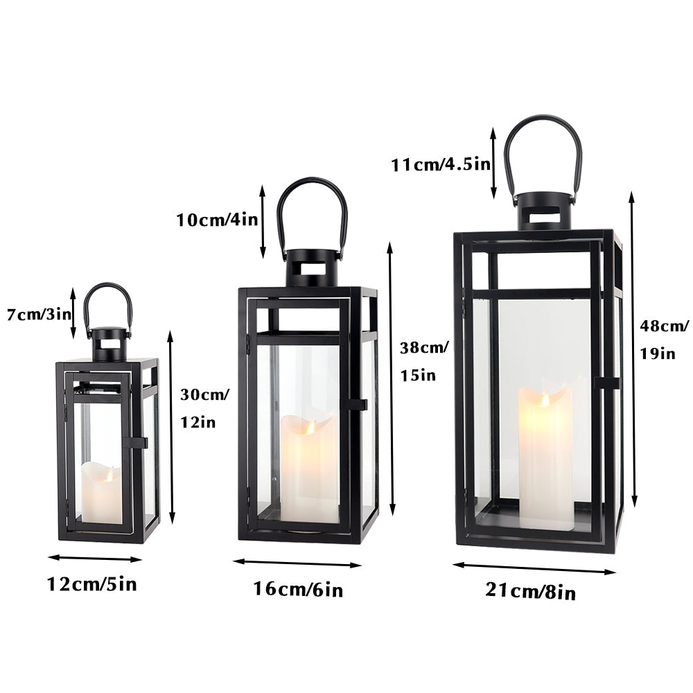 19''&15''&12'' H Stainless Steel Metal Candle Lantern  Candle Holder with Temper Glass Panels(Set of 3 )-2
