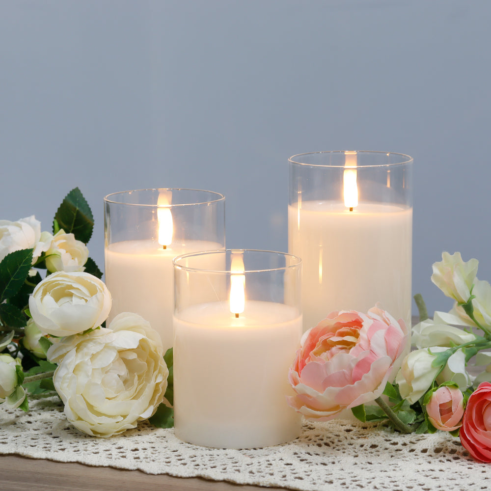 Glass Wax Flameless Effect LED Candles ( Set of 3 )-4