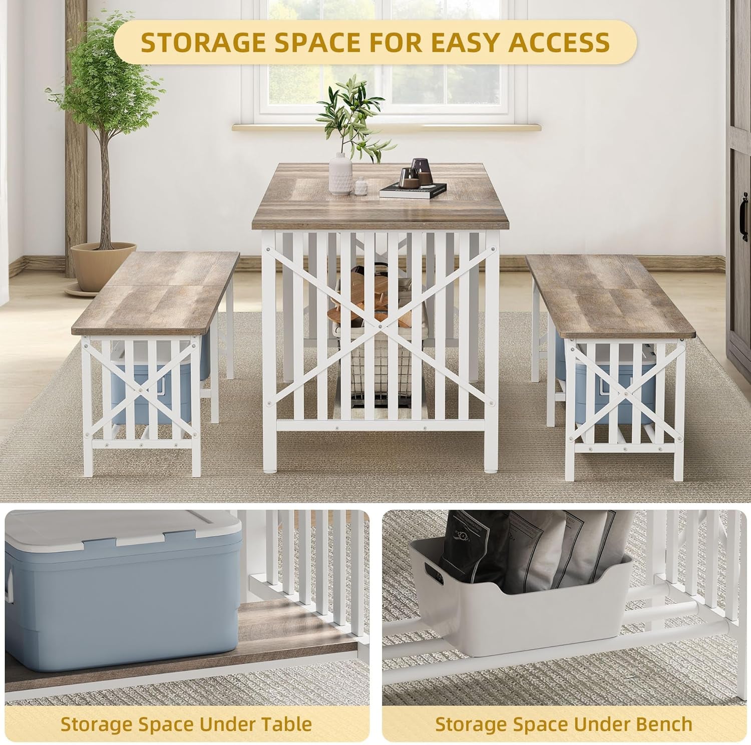 Sixty Three Inch Washed Grey Industrial Style Storage Dining Table