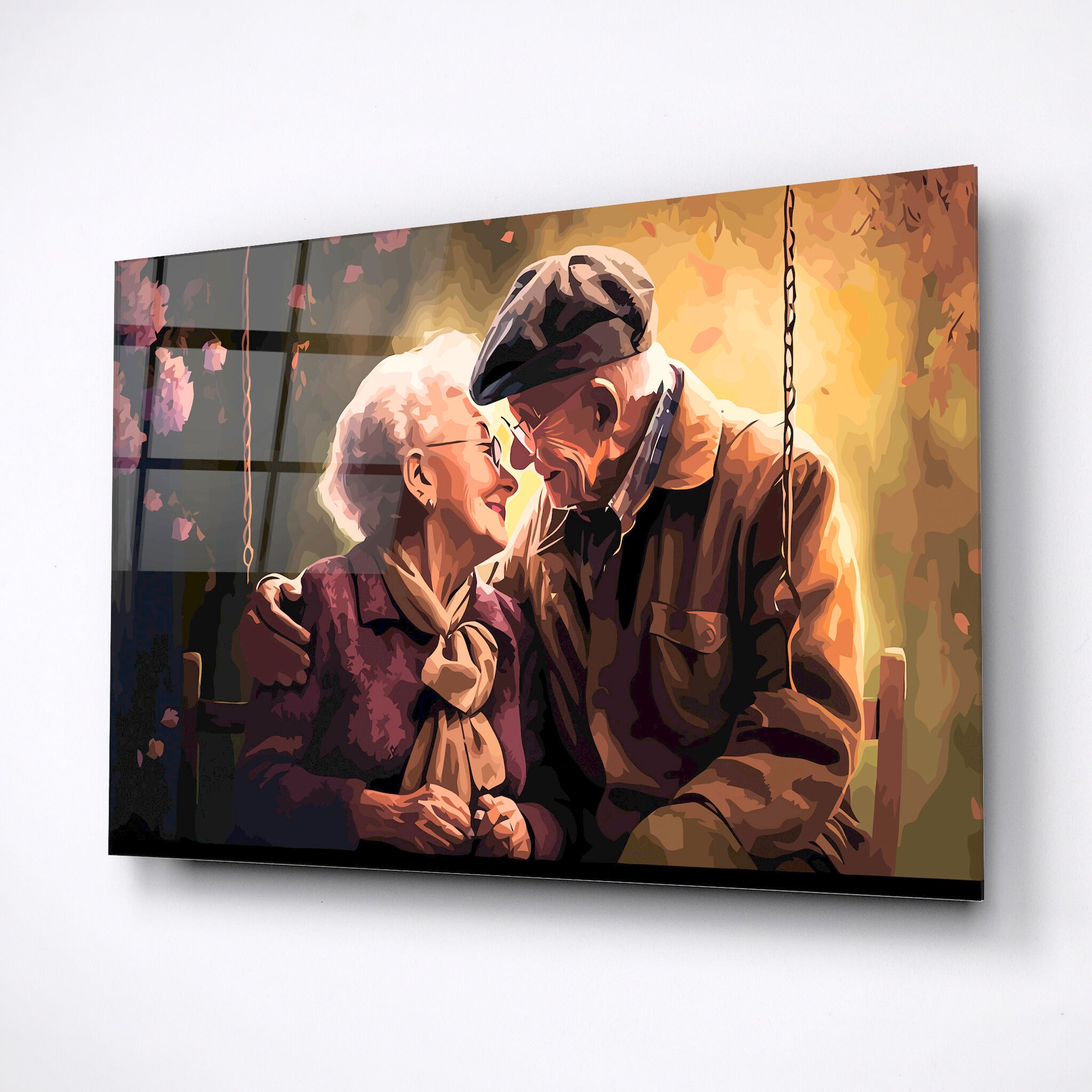 He and she are sitting holding hands wall art