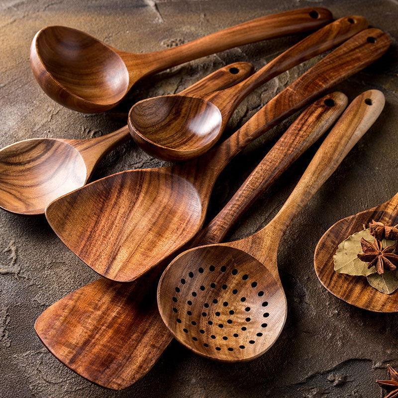 Teak Natural Thai Wood Tableware Spoon Ladle Turner Kitchen Tool Set-3