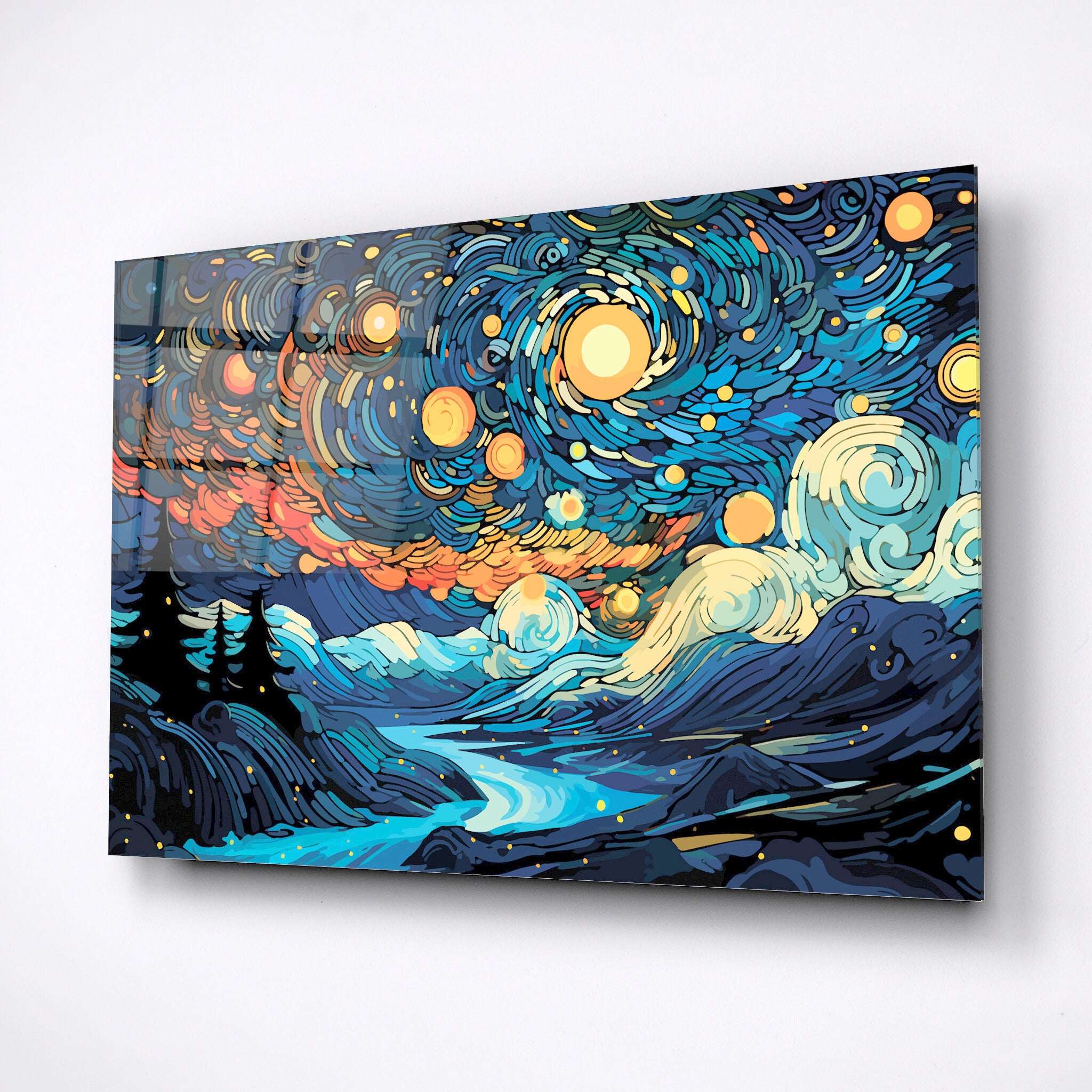 A starry night sky with the sun wall art, glass art