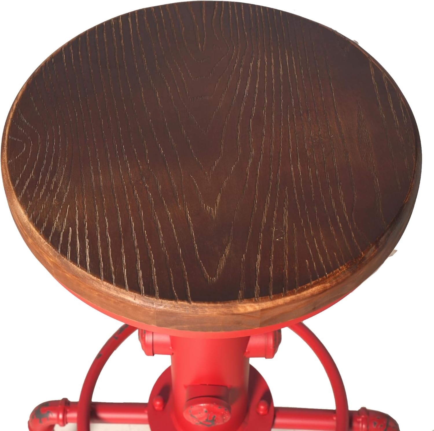 Antique Industrial Barstools Set With Adjustable Wooden Seats