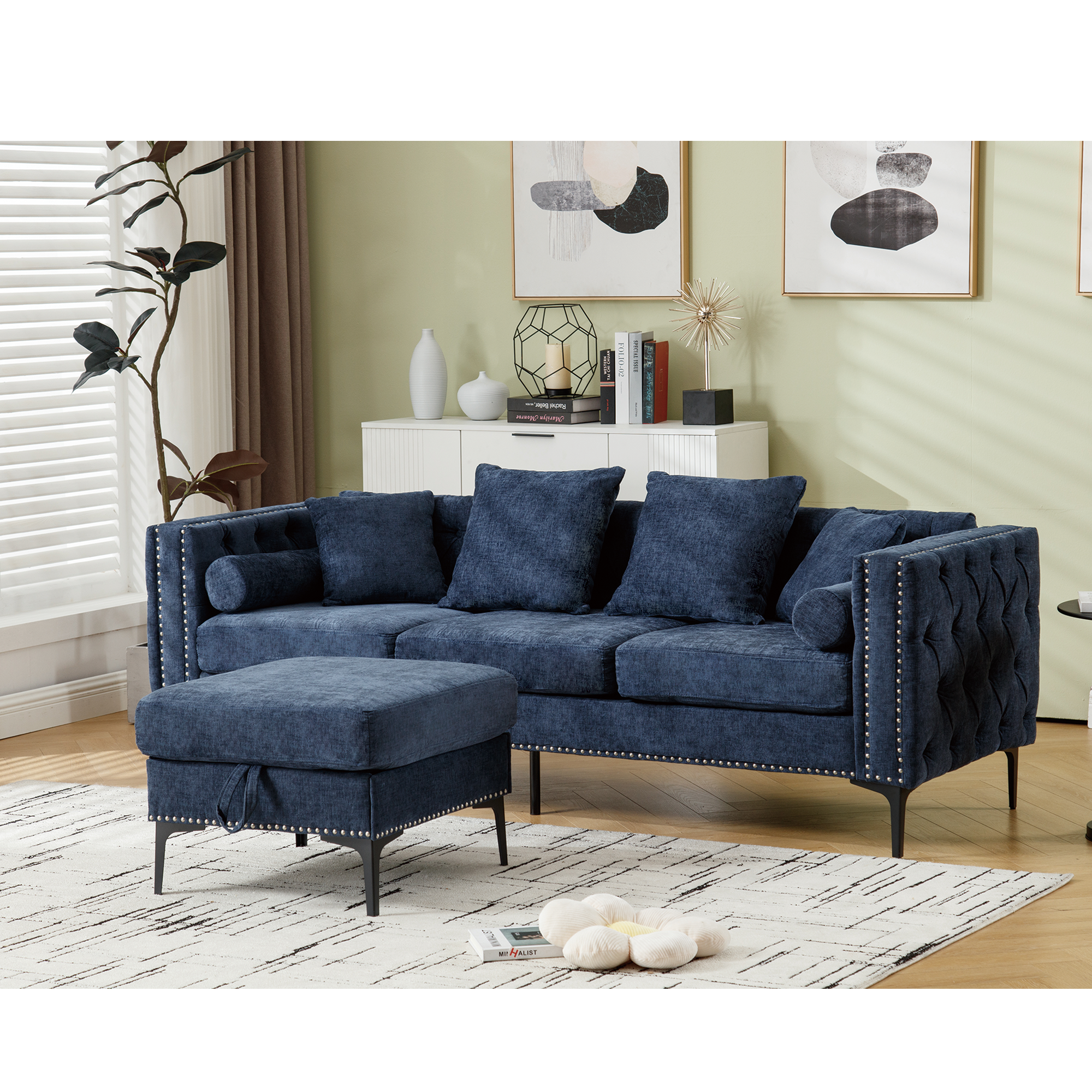 L Shaped Sectional Convertible Sofa with Storage Ottoman and Modern Tufted style-4