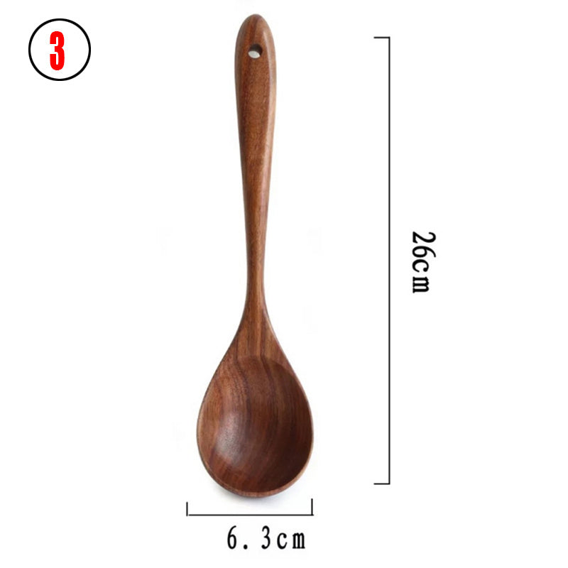 Teak Natural Thai Wood Tableware Spoon Ladle Turner Kitchen Tool Set-8