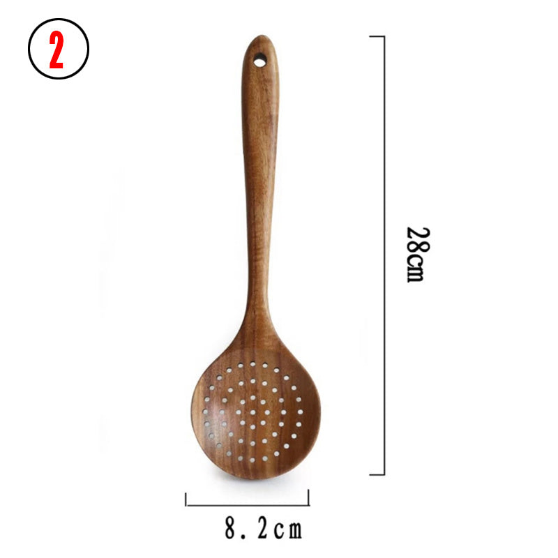 Teak Natural Thai Wood Tableware Spoon Ladle Turner Kitchen Tool Set-7