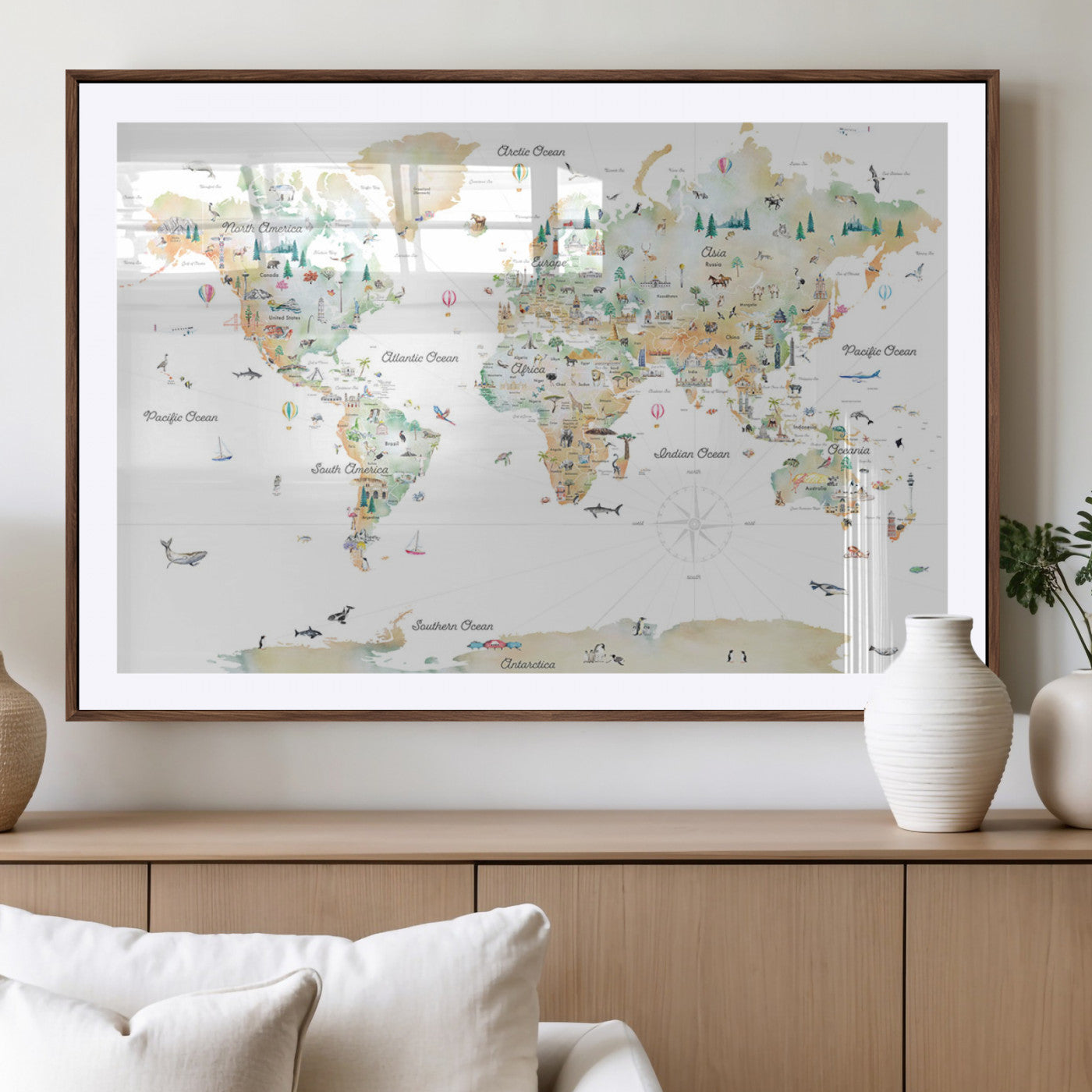 Animal World Map for Kids Room Decor
