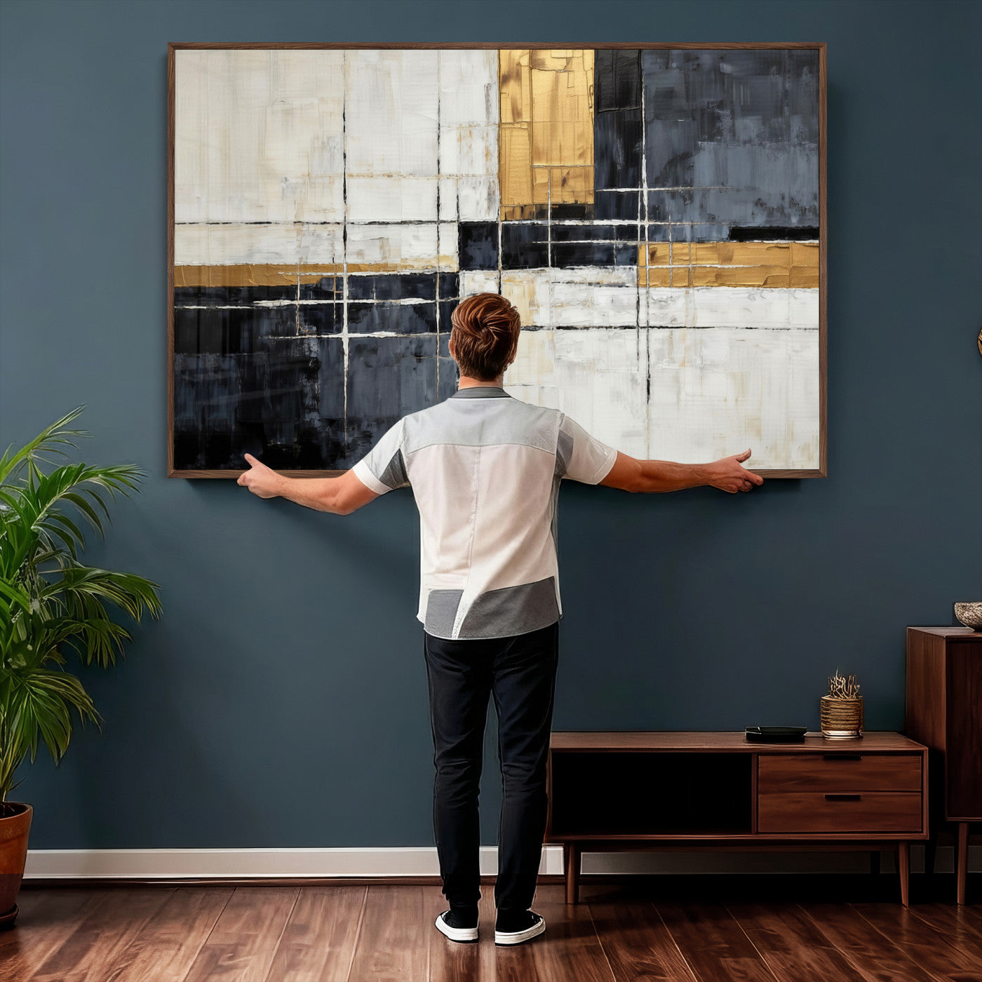 Gold Abstract Wall Art Canvas Print, Modern Luxury Geometric