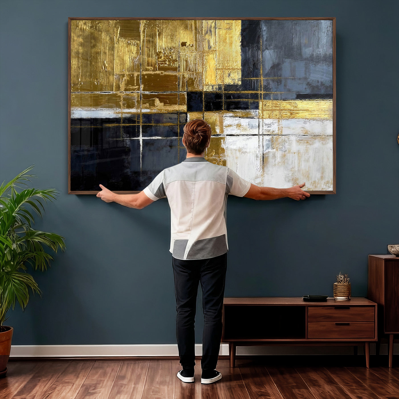 Gold Navy Abstract Wall Art Canvas Print, Modern Luxury