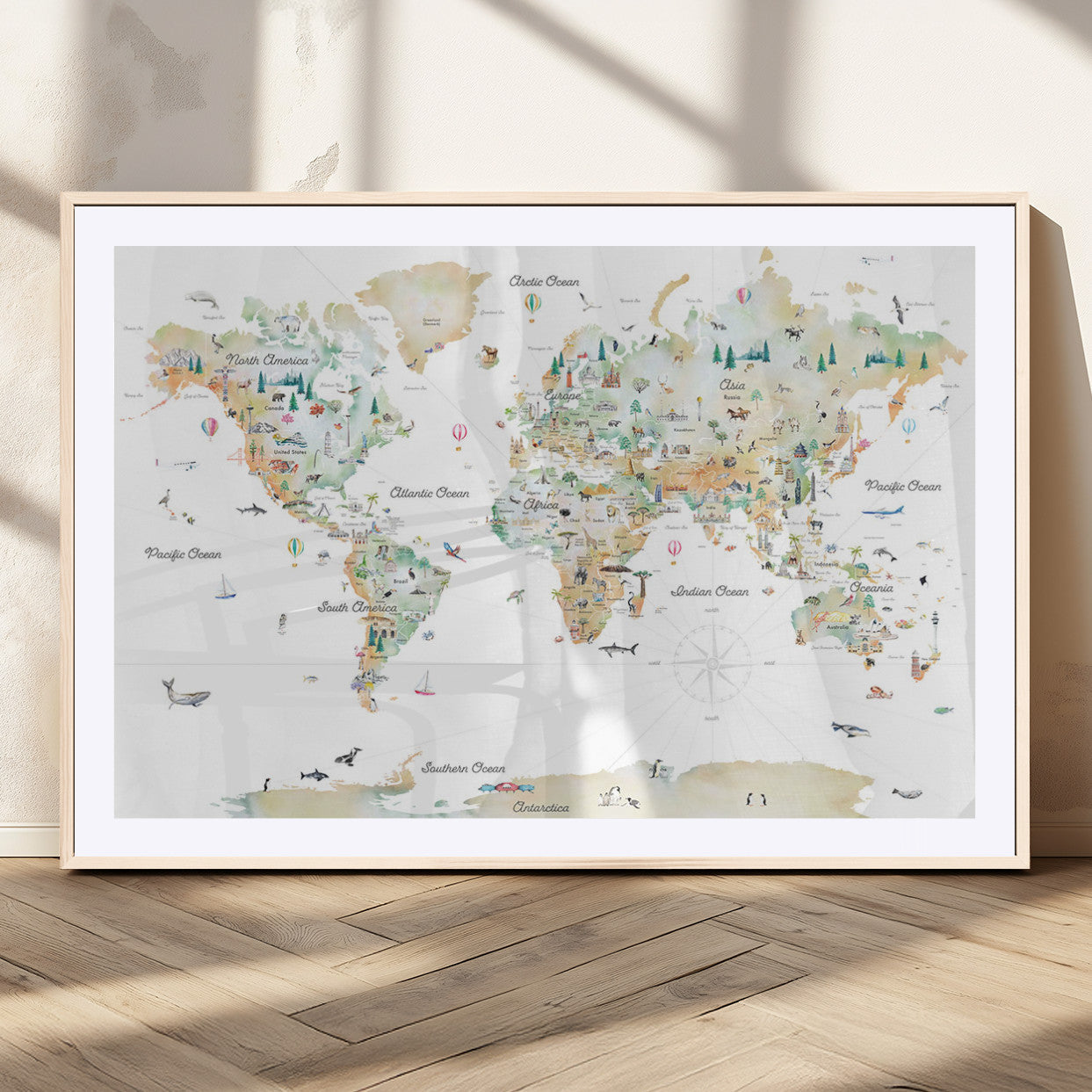 Animal World Map for Kids Room Decor