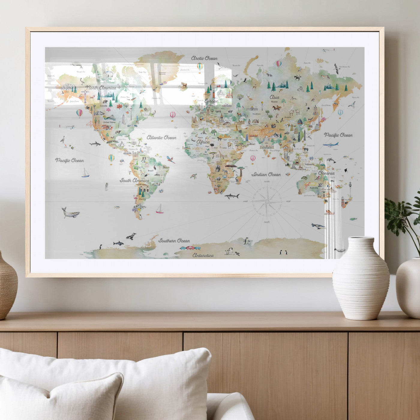 Animal World Map for Kids Room Decor