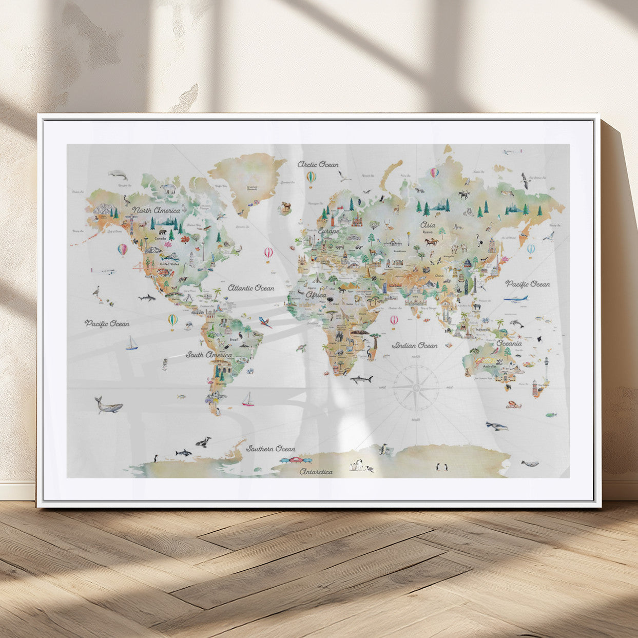 Animal World Map for Kids Room Decor