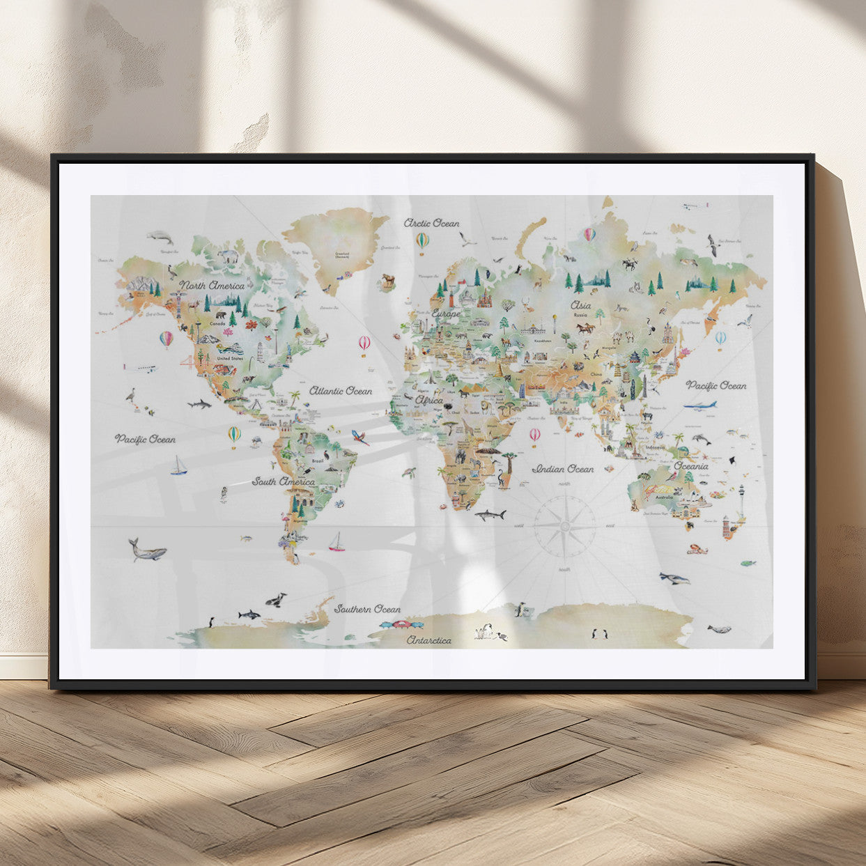 Animal World Map for Kids Room Decor