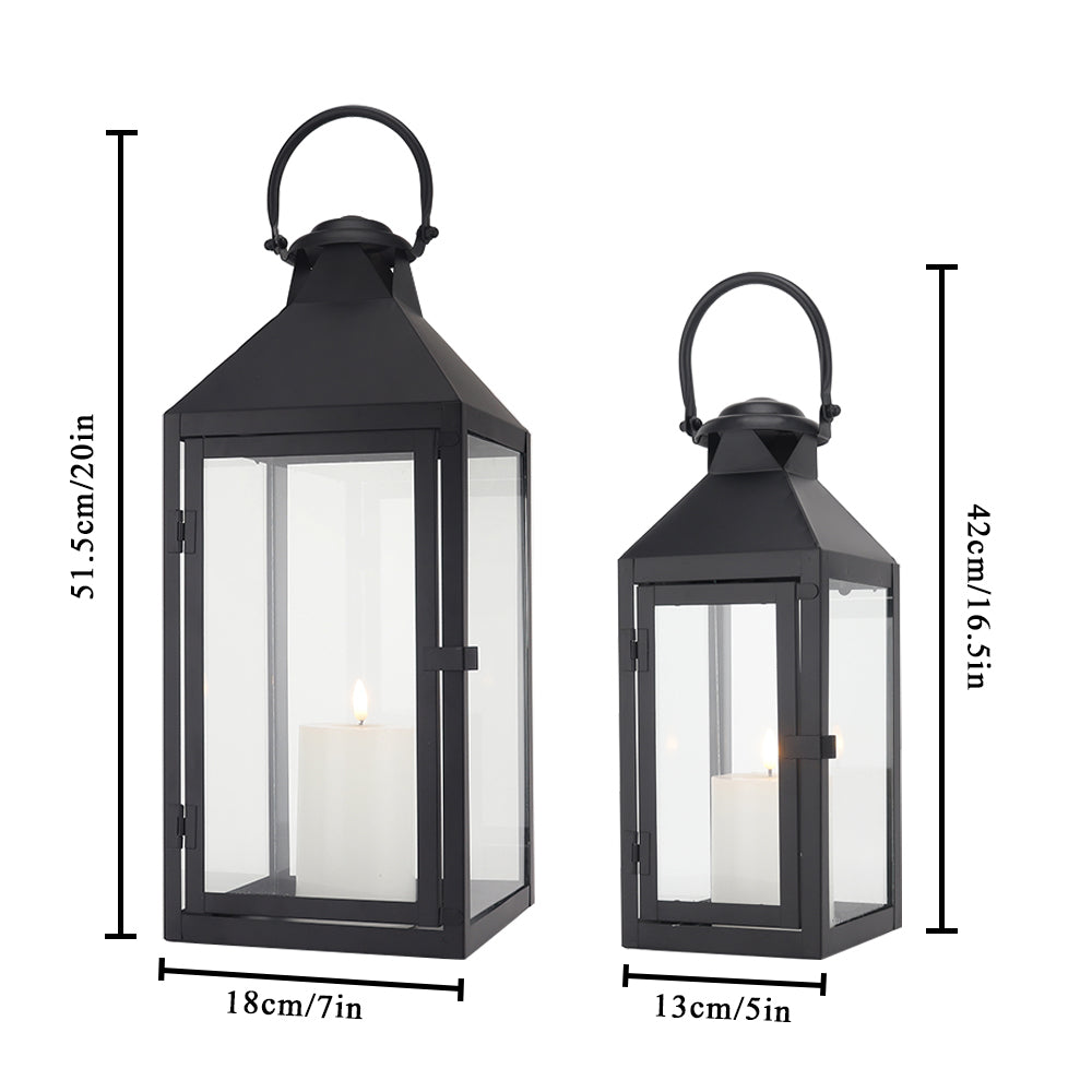 17.5"&13.5"High Set of 2 Metal Candle Lanterns(Black)-2