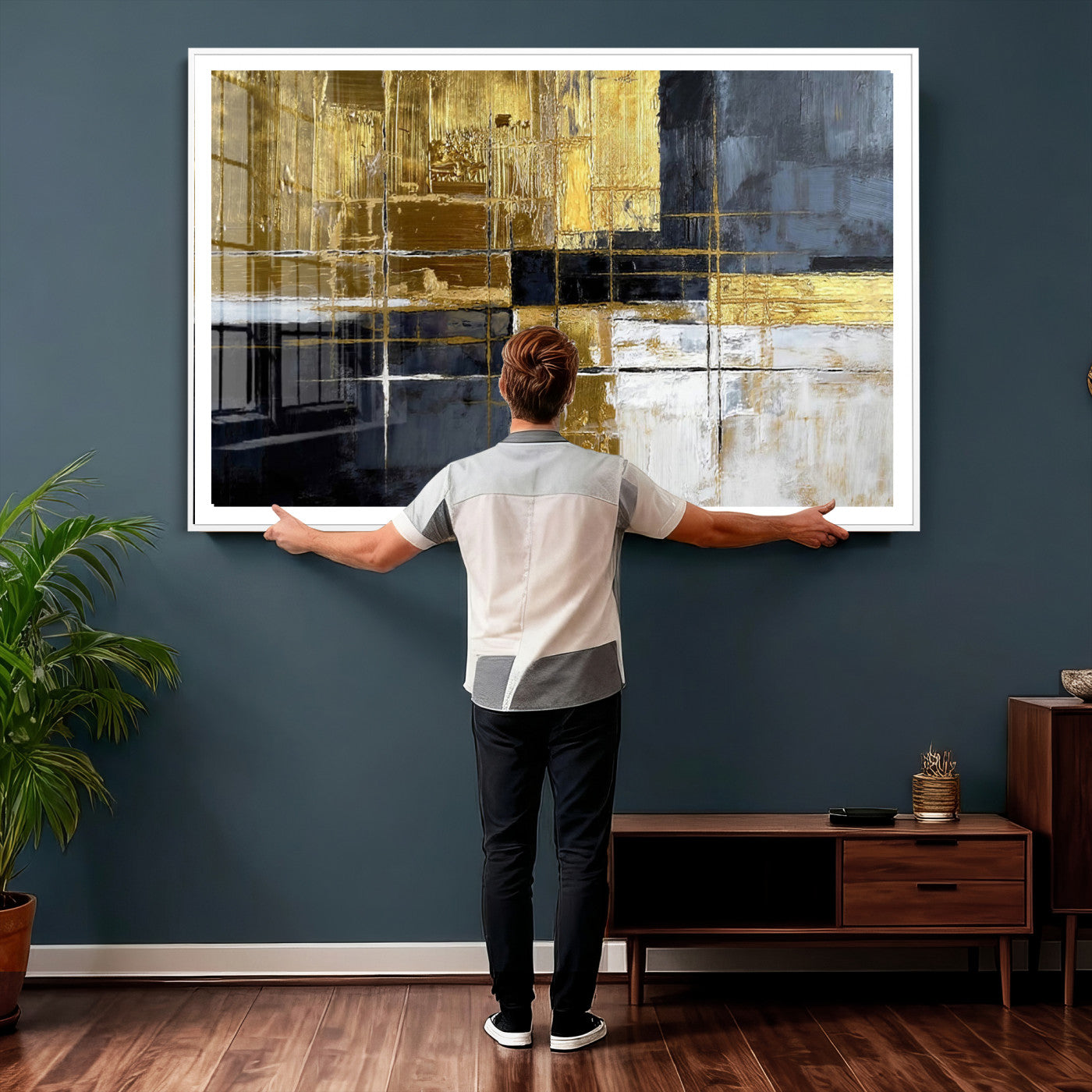 Gold Navy Abstract Wall Art Canvas Print, Modern Luxury